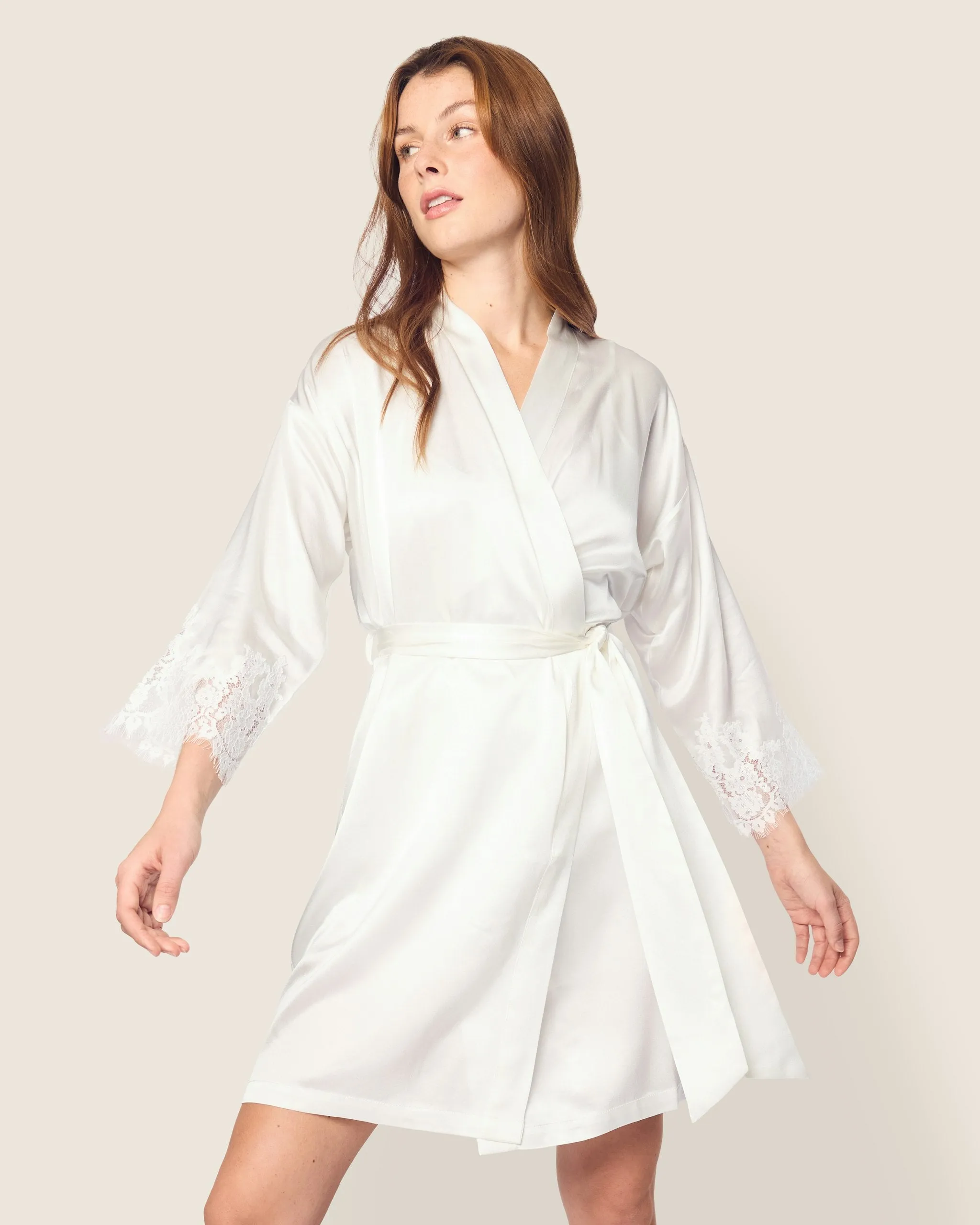 Women's Silk Lace Robe in White sold by Petite Plume product image thumbnail 2