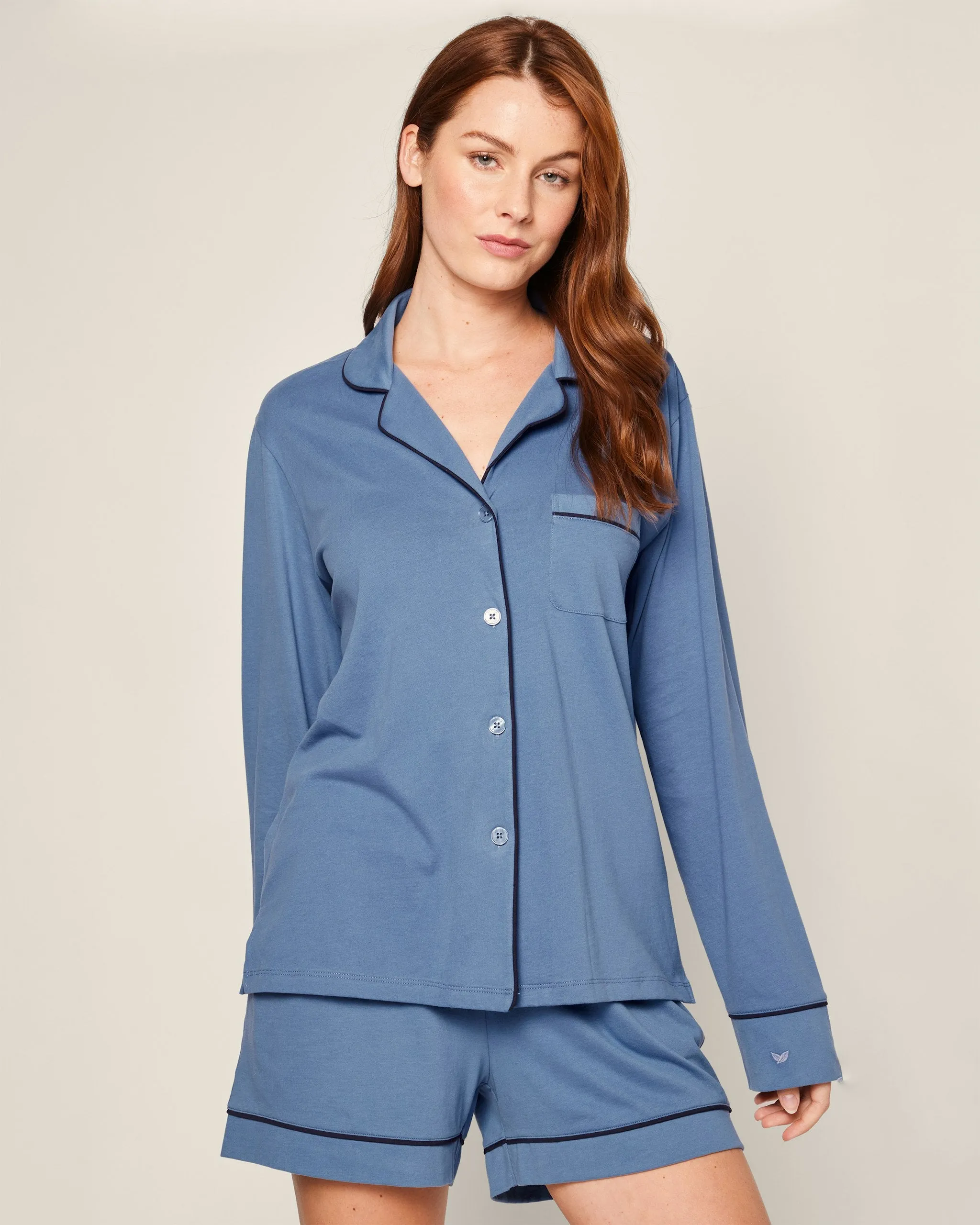 Women's Pima Long Sleeve Short Set in Mystique Blue sold by Petite Plume product image thumbnail 2