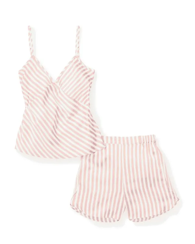 Women's Silk Cami Short Set in Pink Stripe sold by Petite Plume