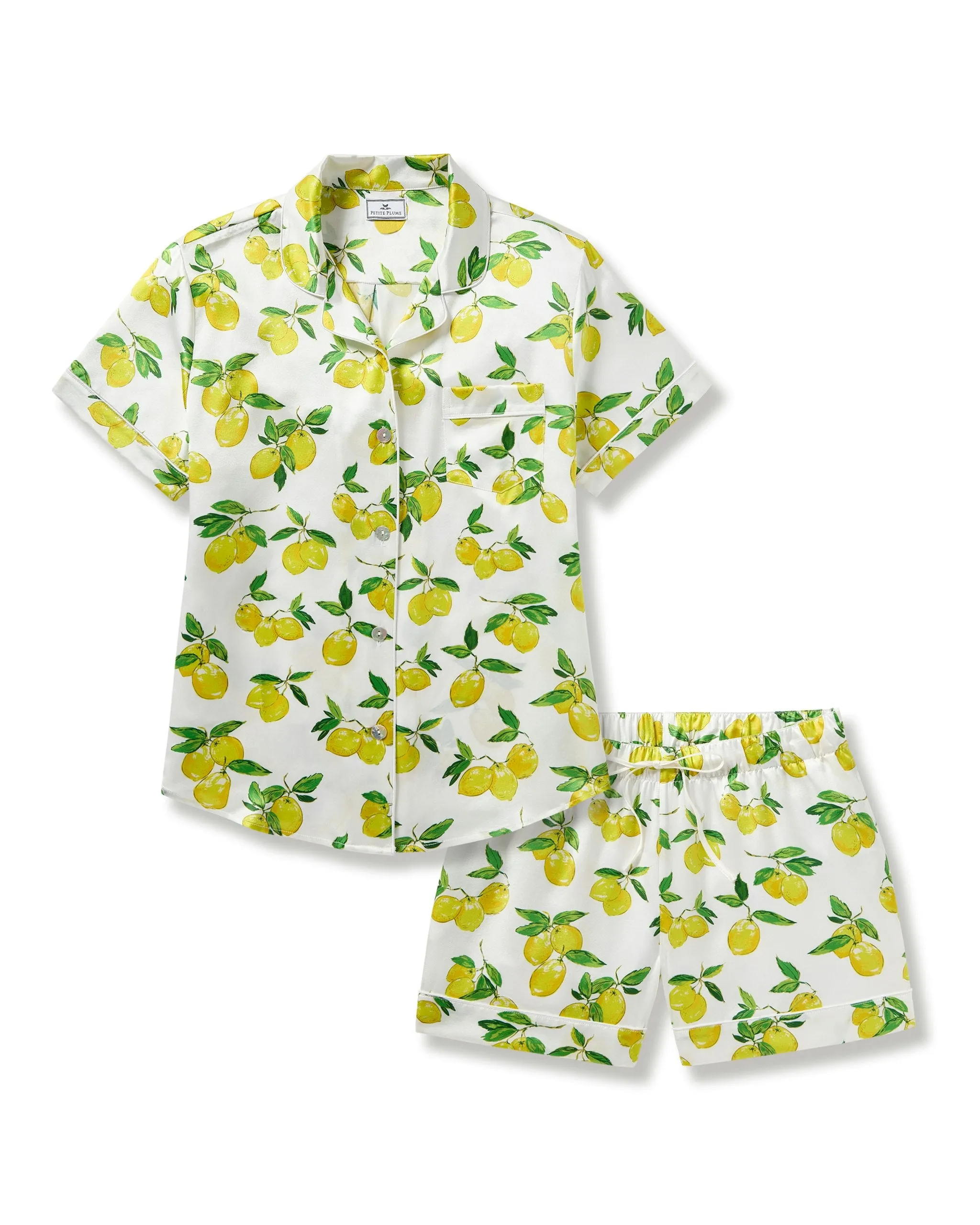 Women's Silk Classic Short Set in Amalfi Lemons sold by Petite Plume