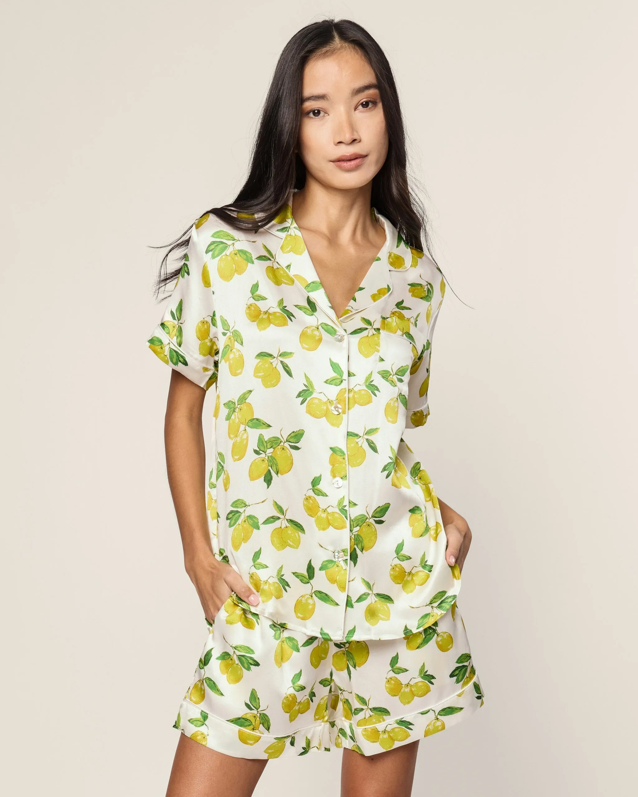 Women's Silk Classic Short Set in Amalfi Lemons sold by Petite Plume product image thumbnail 2
