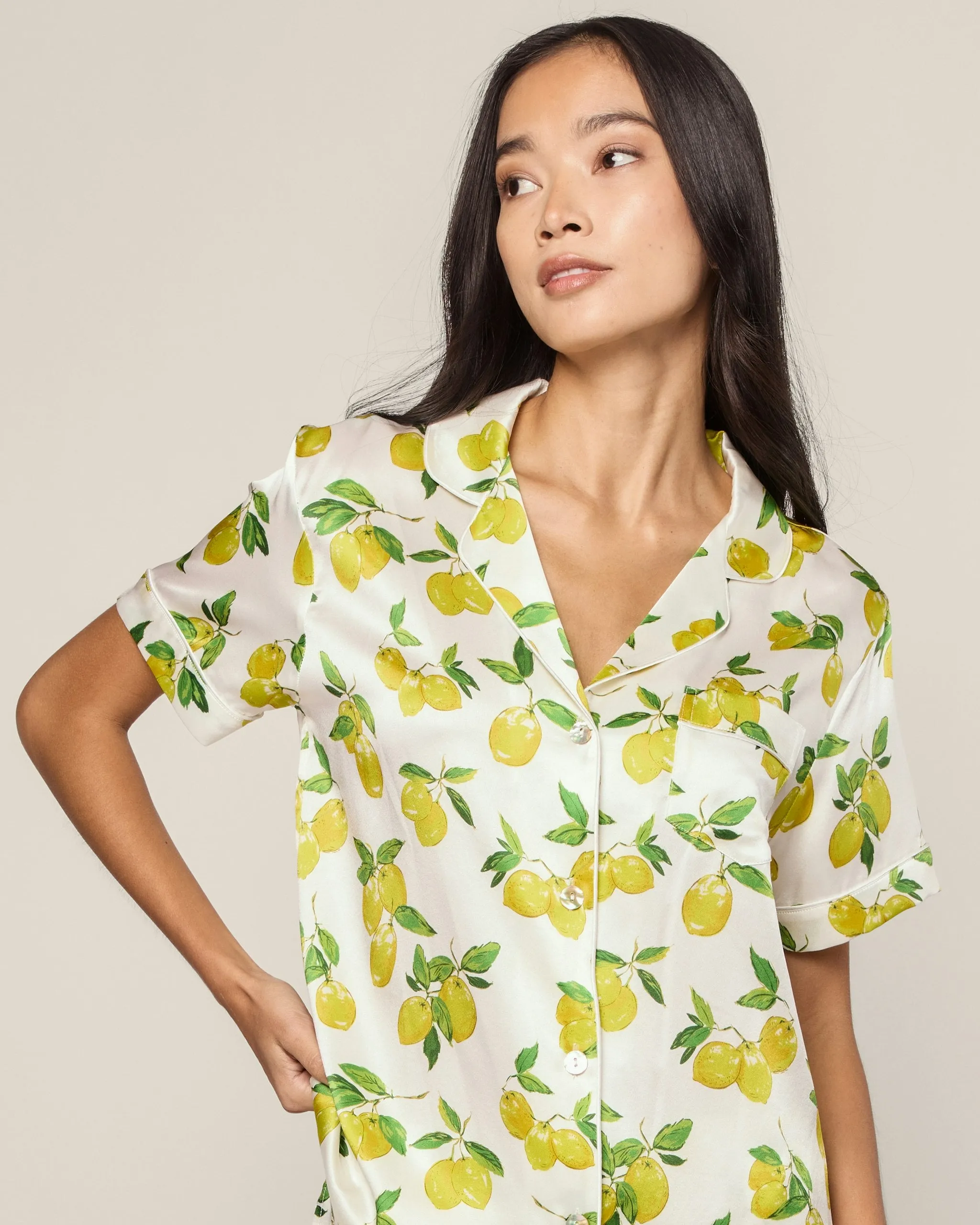 Women's Silk Classic Short Set in Amalfi Lemons sold by Petite Plume product image thumbnail 5
