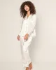 Women's Silk Pajama Set in White with Periwinkle Piping sold by Petite Plume