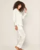 Women's Silk Pajama Set in White with Periwinkle Piping sold by Petite Plume