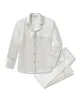 Women's Silk Pajama Set in White with Periwinkle Piping sold by Petite Plume