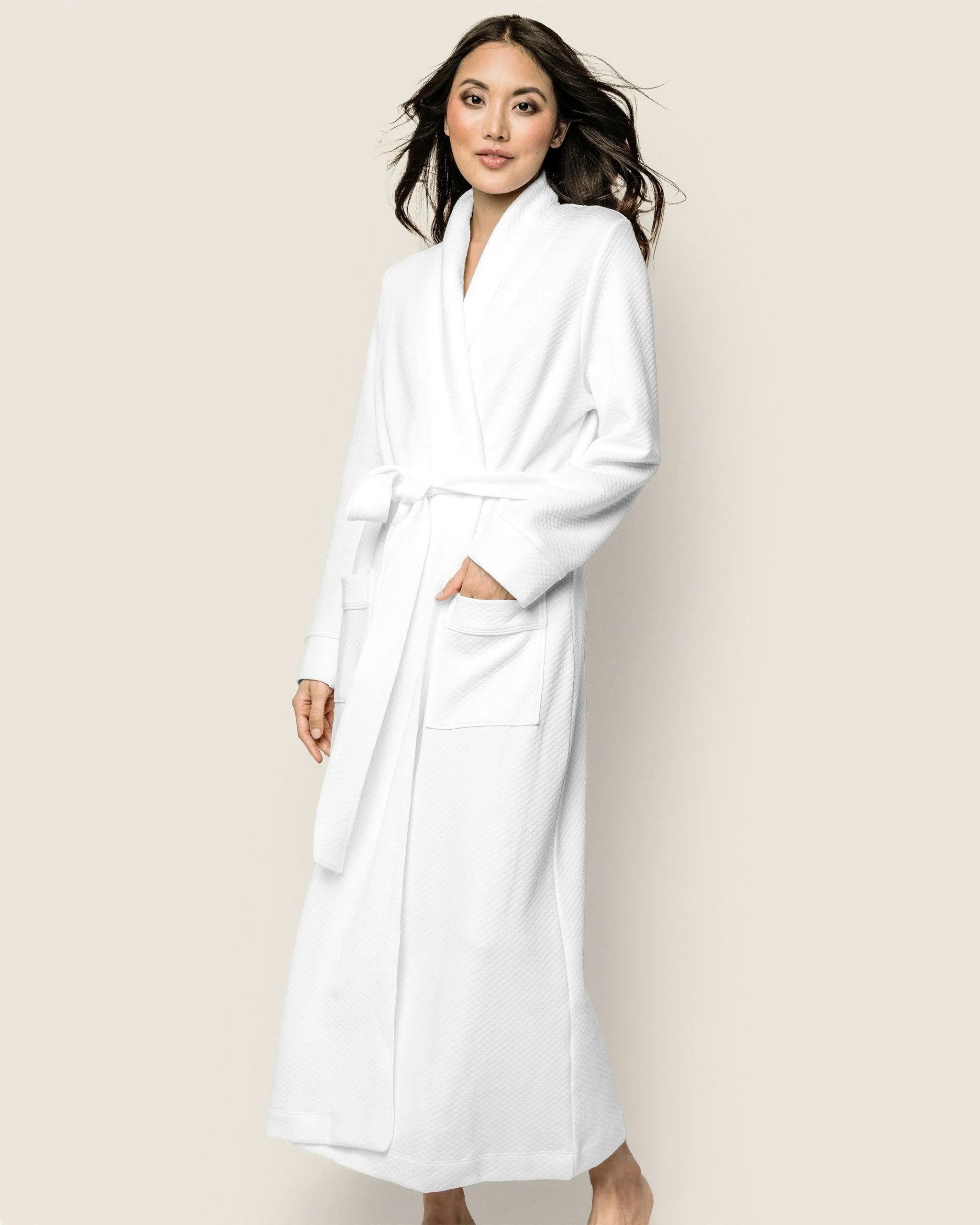 Women's Pima Jacquard Ophelia Robe in White sold by Petite Plume product image thumbnail 3