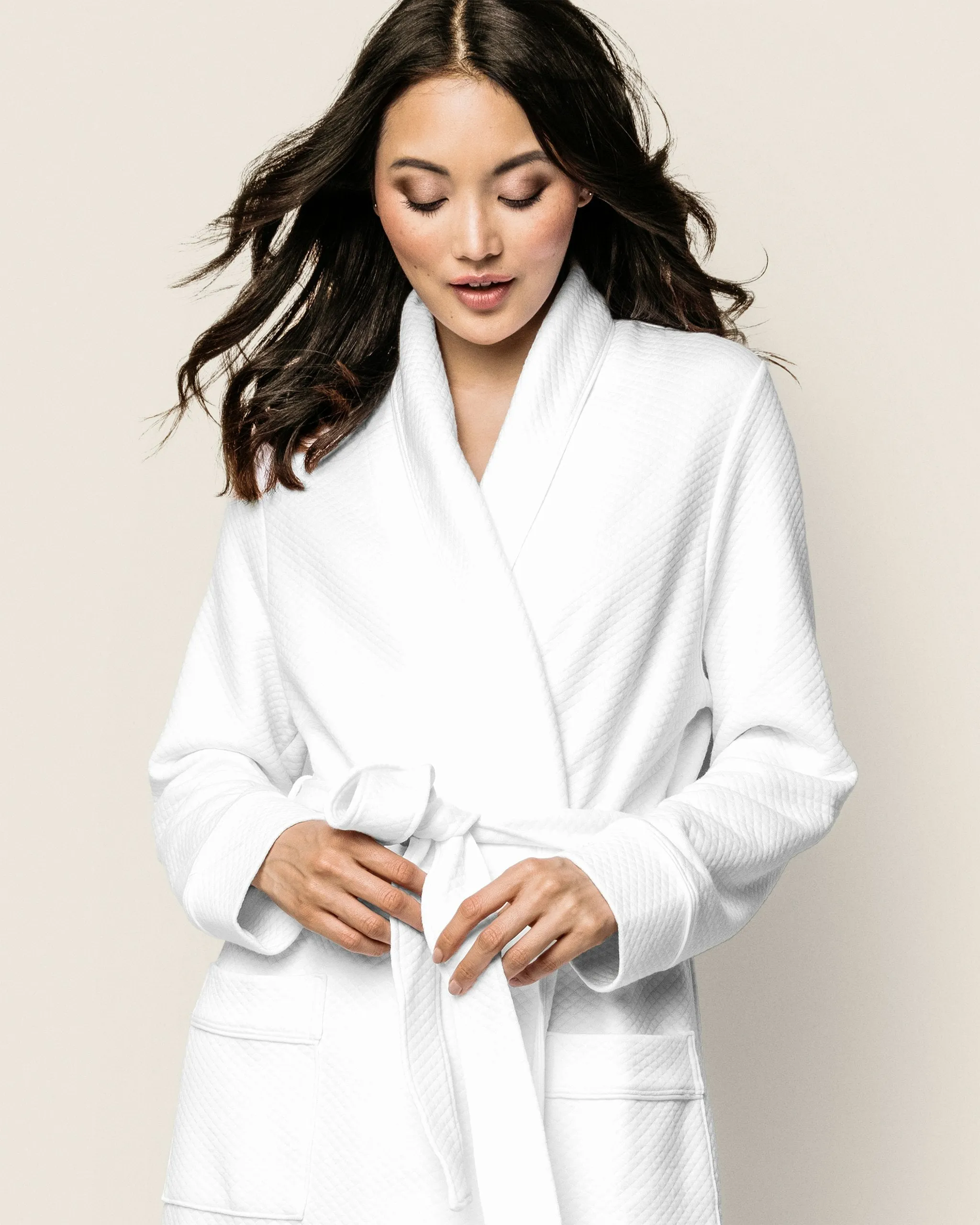 Women's Pima Jacquard Ophelia Robe in White sold by Petite Plume product image thumbnail 4