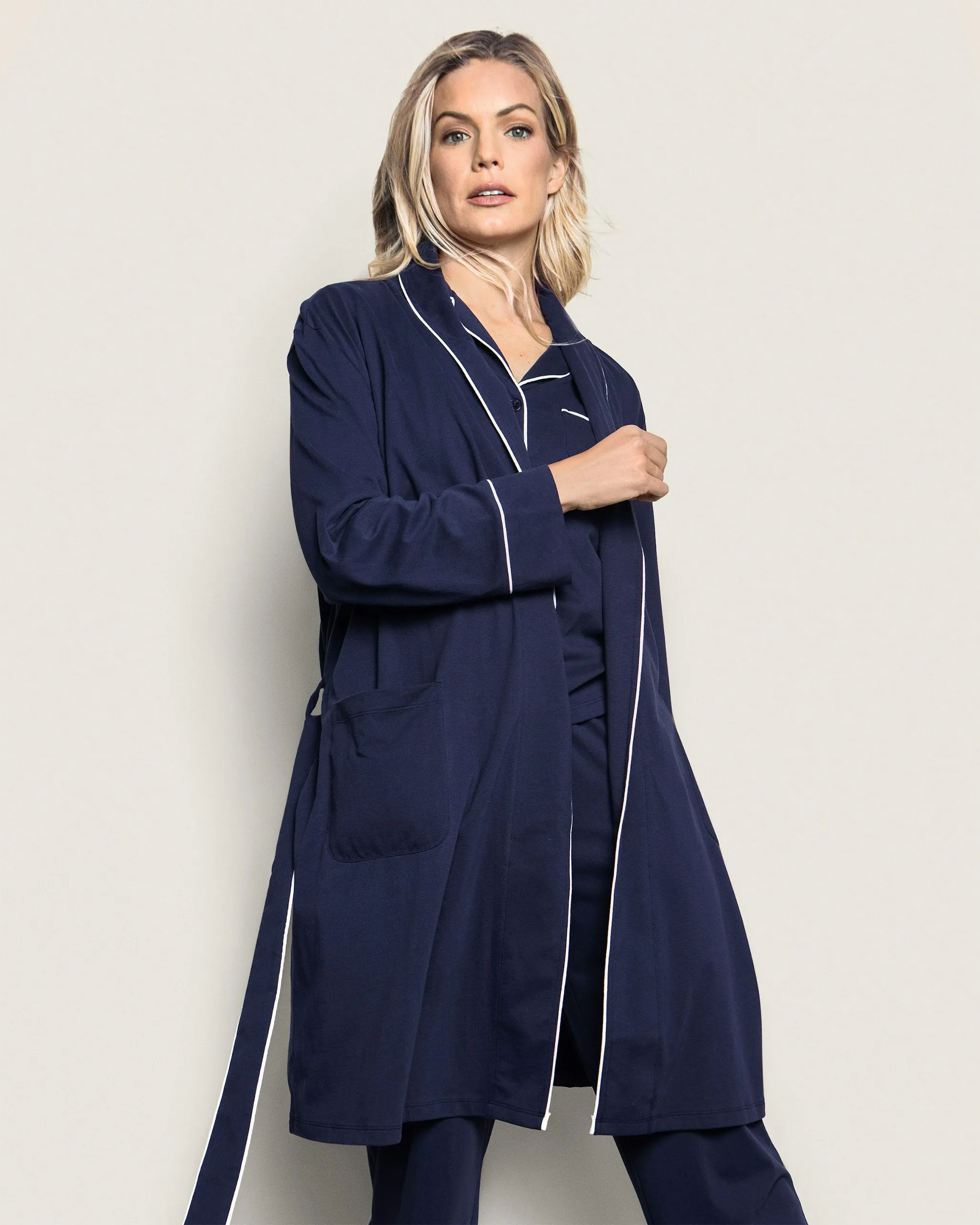 Women's Pima Robe in Navy sold by Petite Plume product image thumbnail 3