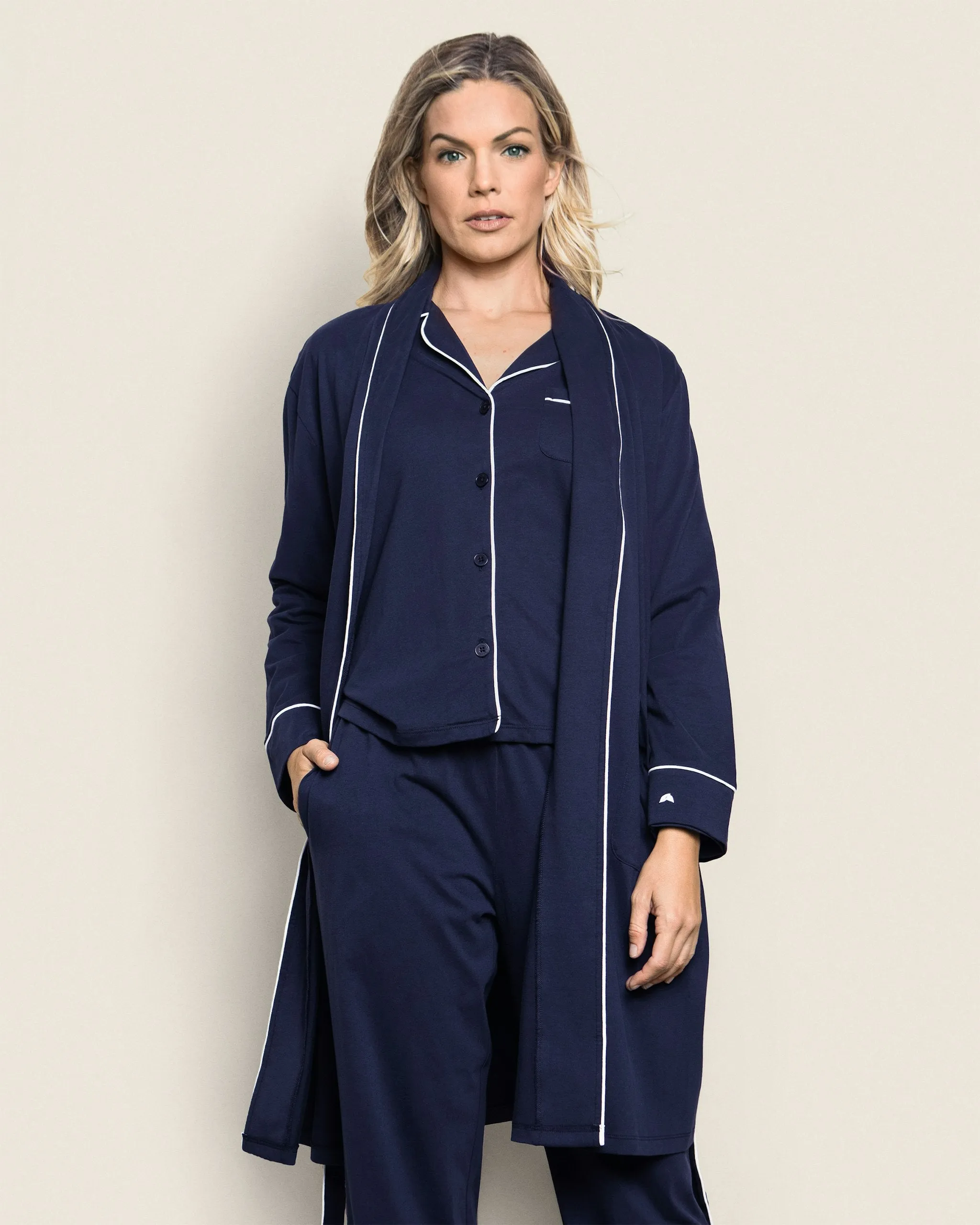 Women's Pima Robe in Navy sold by Petite Plume product image thumbnail 2