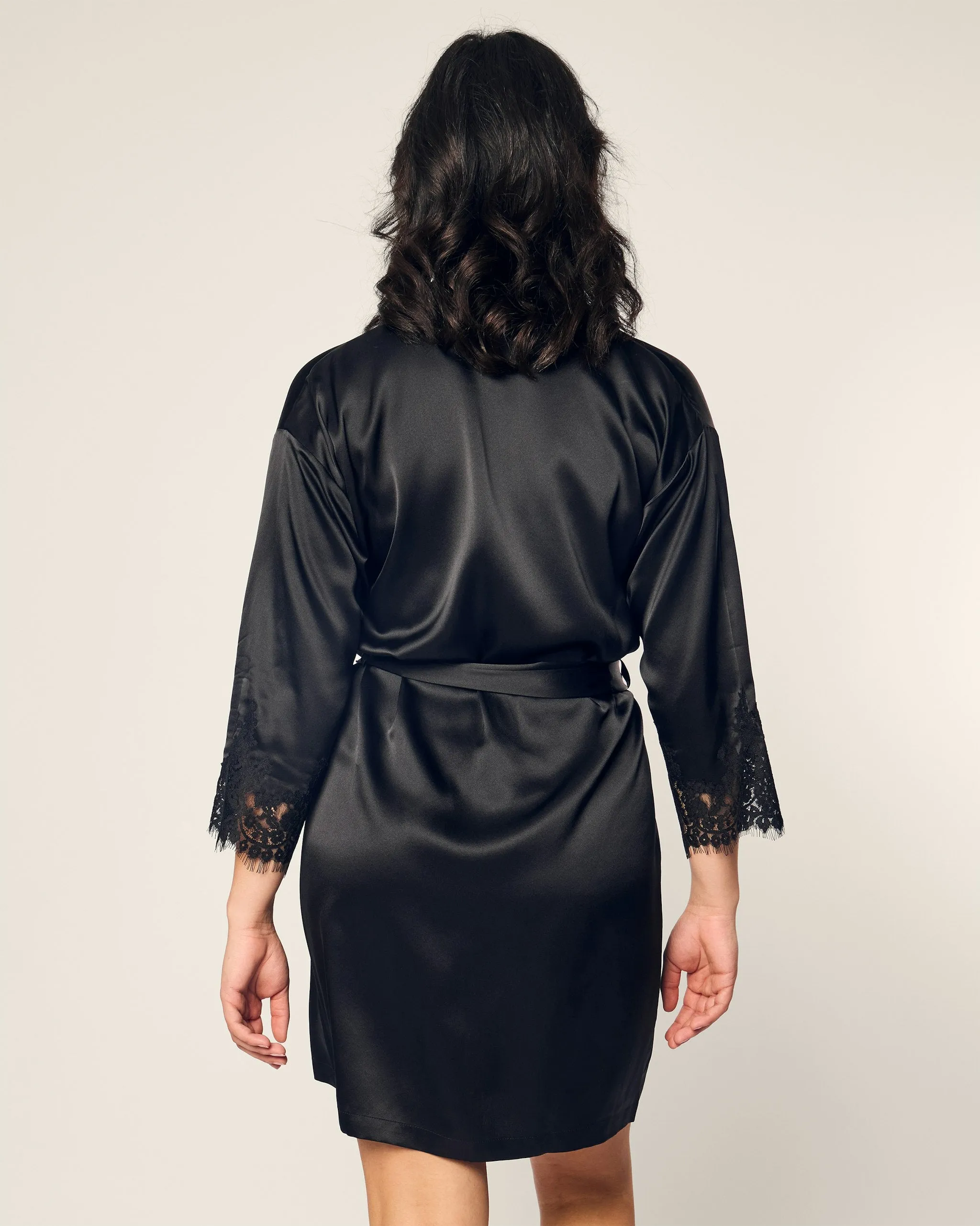 Women's Silk Lace Robe in Black sold by Petite Plume product image thumbnail 4