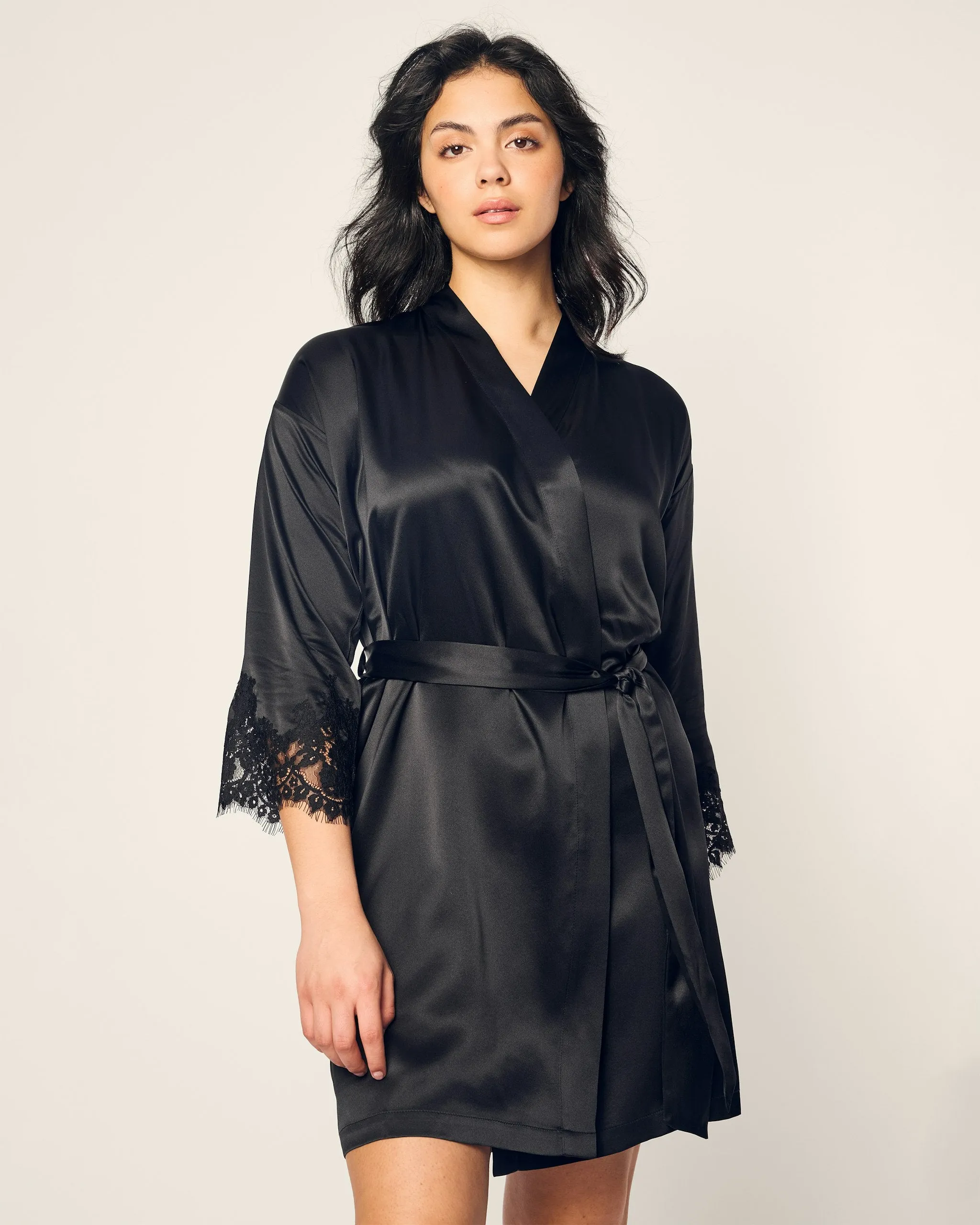 Women's Silk Lace Robe in Black sold by Petite Plume product image thumbnail 2