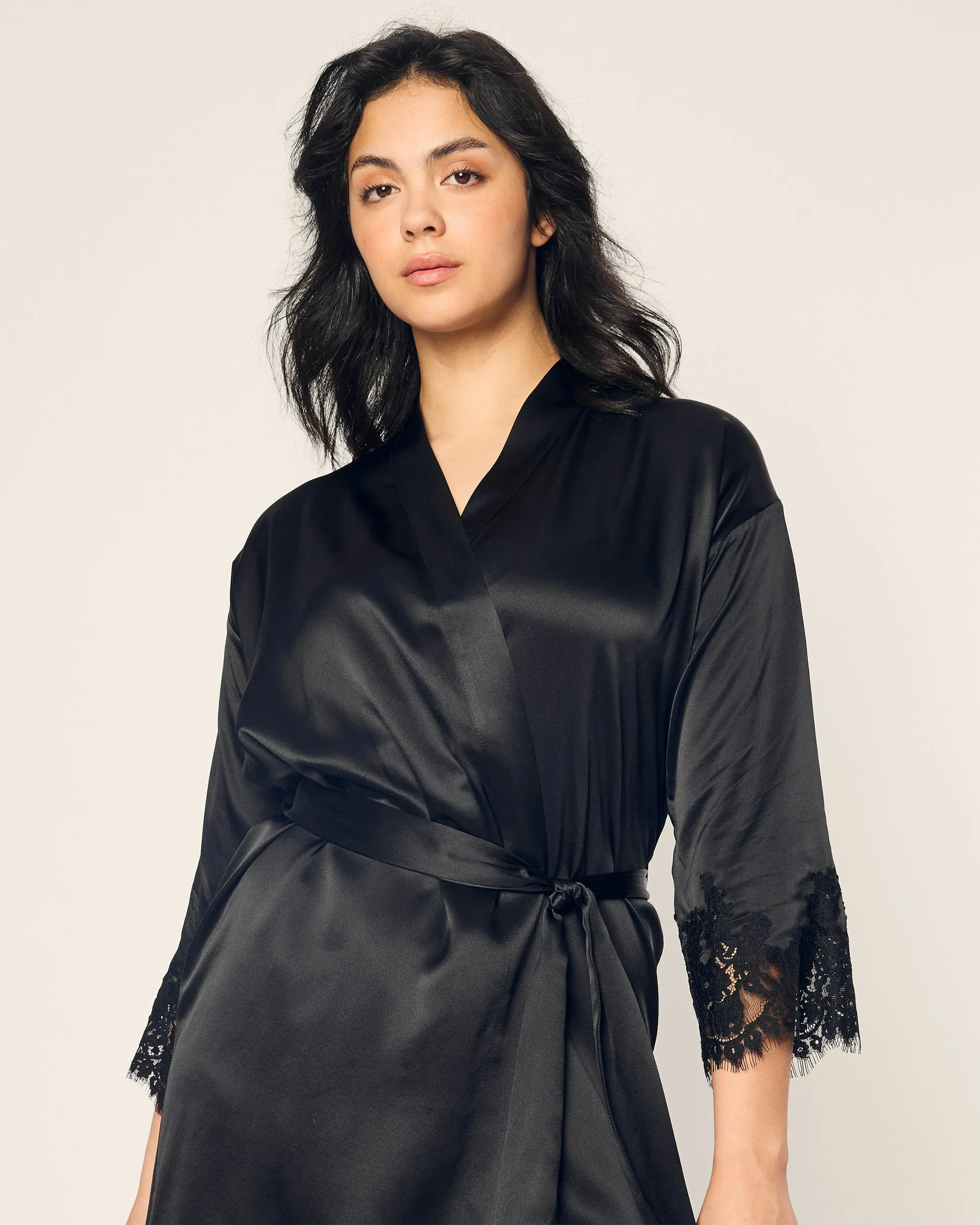 Women's Silk Lace Robe in Black sold by Petite Plume product image thumbnail 5