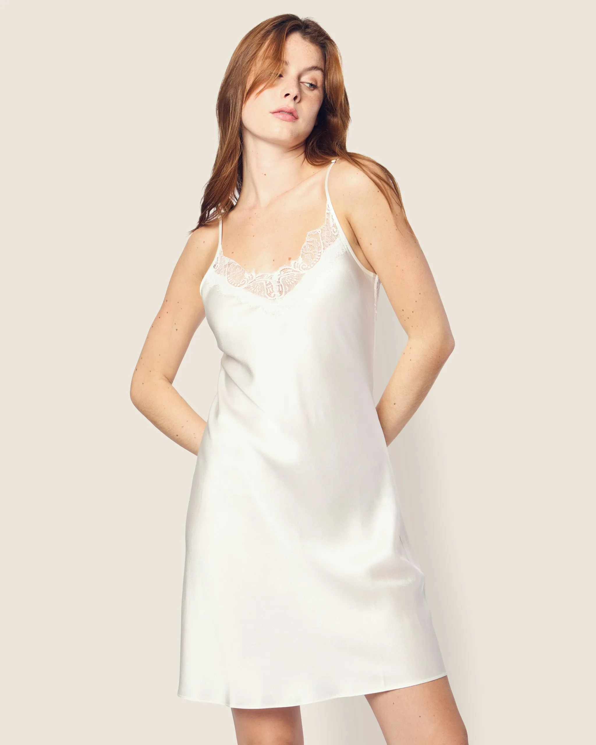 Women's Silk Lace Slip Dress in White sold by Petite Plume product image thumbnail 2