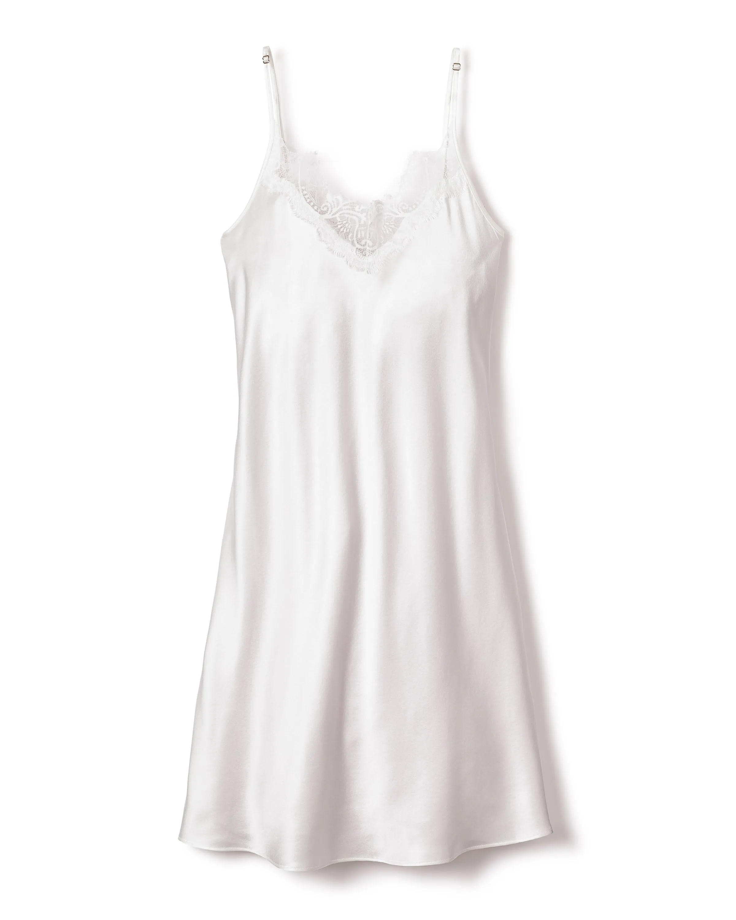 Women's Silk Lace Slip Dress in White sold by Petite Plume