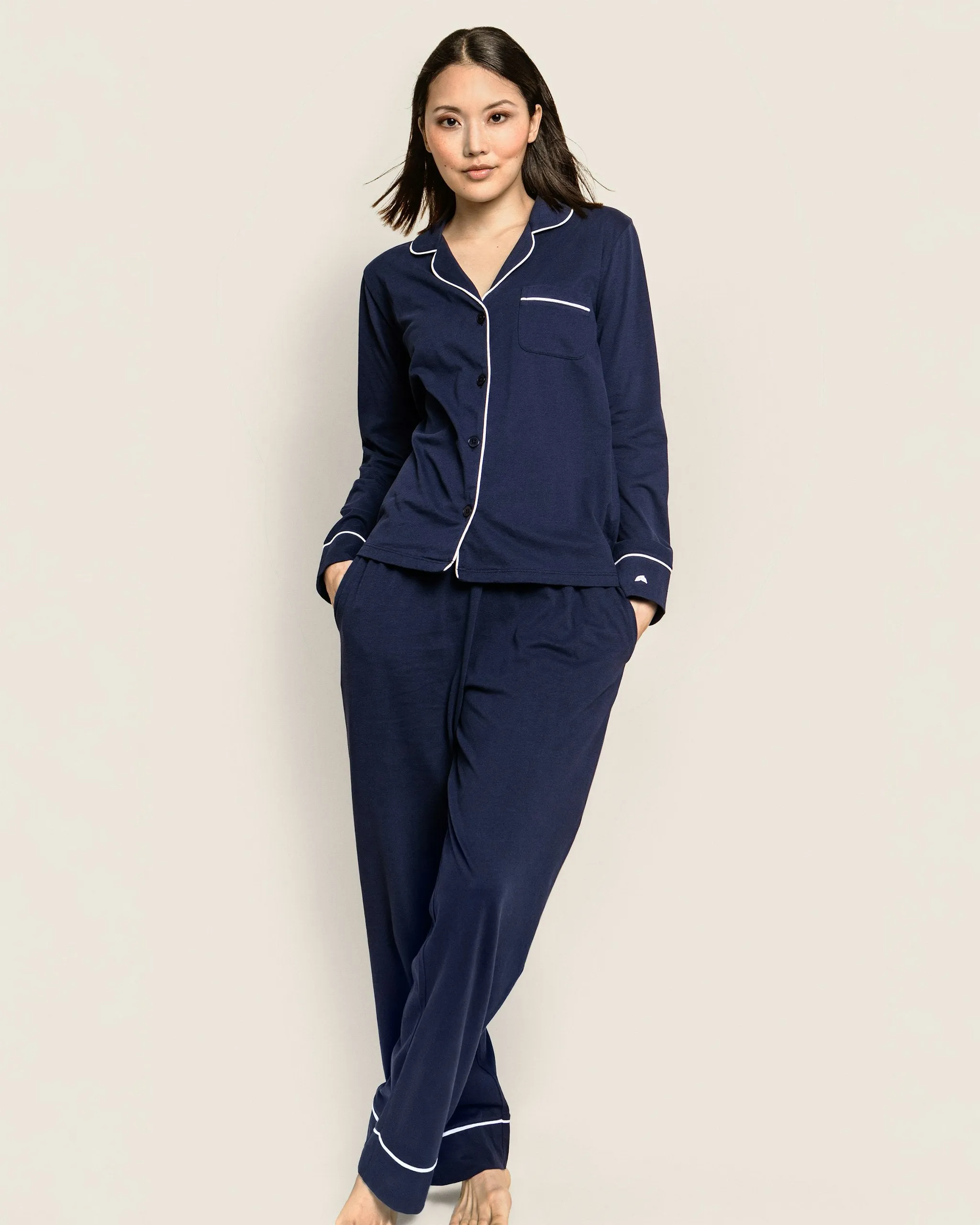 Women's Pima Pajama Set in Navy sold by Petite Plume product image thumbnail 2
