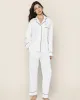 Women's Pima Pajama Set in White with Navy Piping sold by Petite Plume
