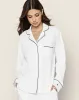 Women's Pima Pajama Set in White with Navy Piping sold by Petite Plume