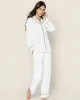 Women's Pima Pajama Set in White with Navy Piping sold by Petite Plume