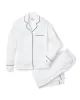 Women's Pima Pajama Set in White with Navy Piping sold by Petite Plume