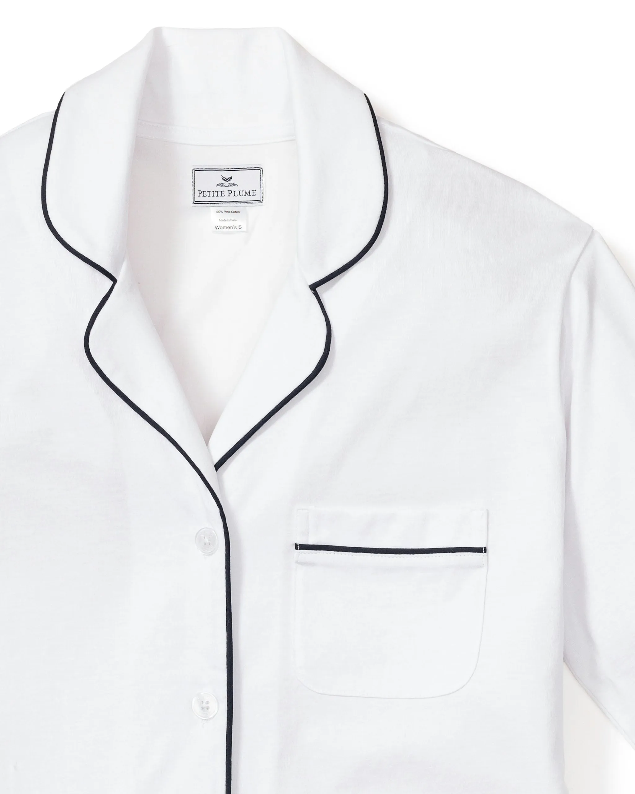 Women's Pima Pajama Set in White with Navy Piping sold by Petite Plume product image thumbnail 5