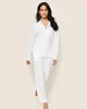 Women's Pima Pajama Set in White with Pink Piping sold by Petite Plume