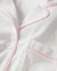 Women's Pima Pajama Set in White with Pink Piping sold by Petite Plume