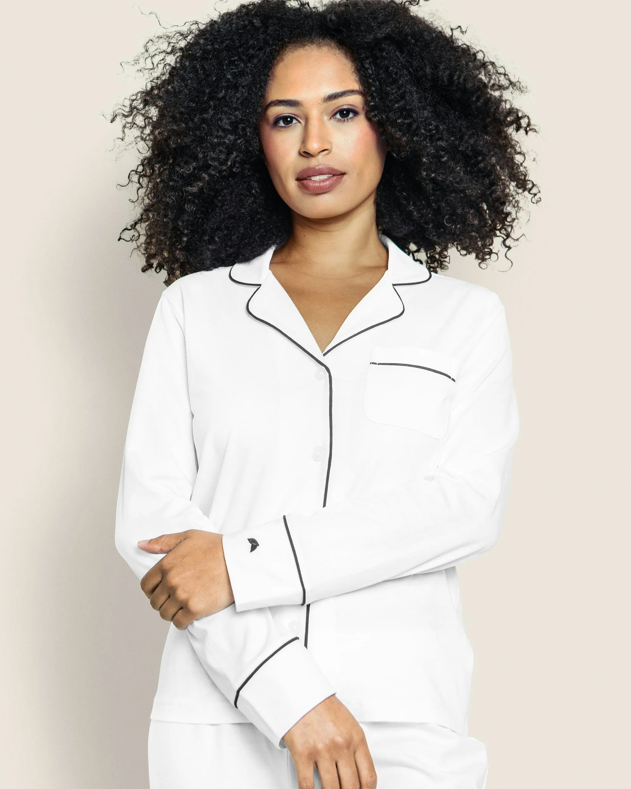 Women's Pima Pajama Set in White with Black Piping sold by Petite Plume product image thumbnail 3