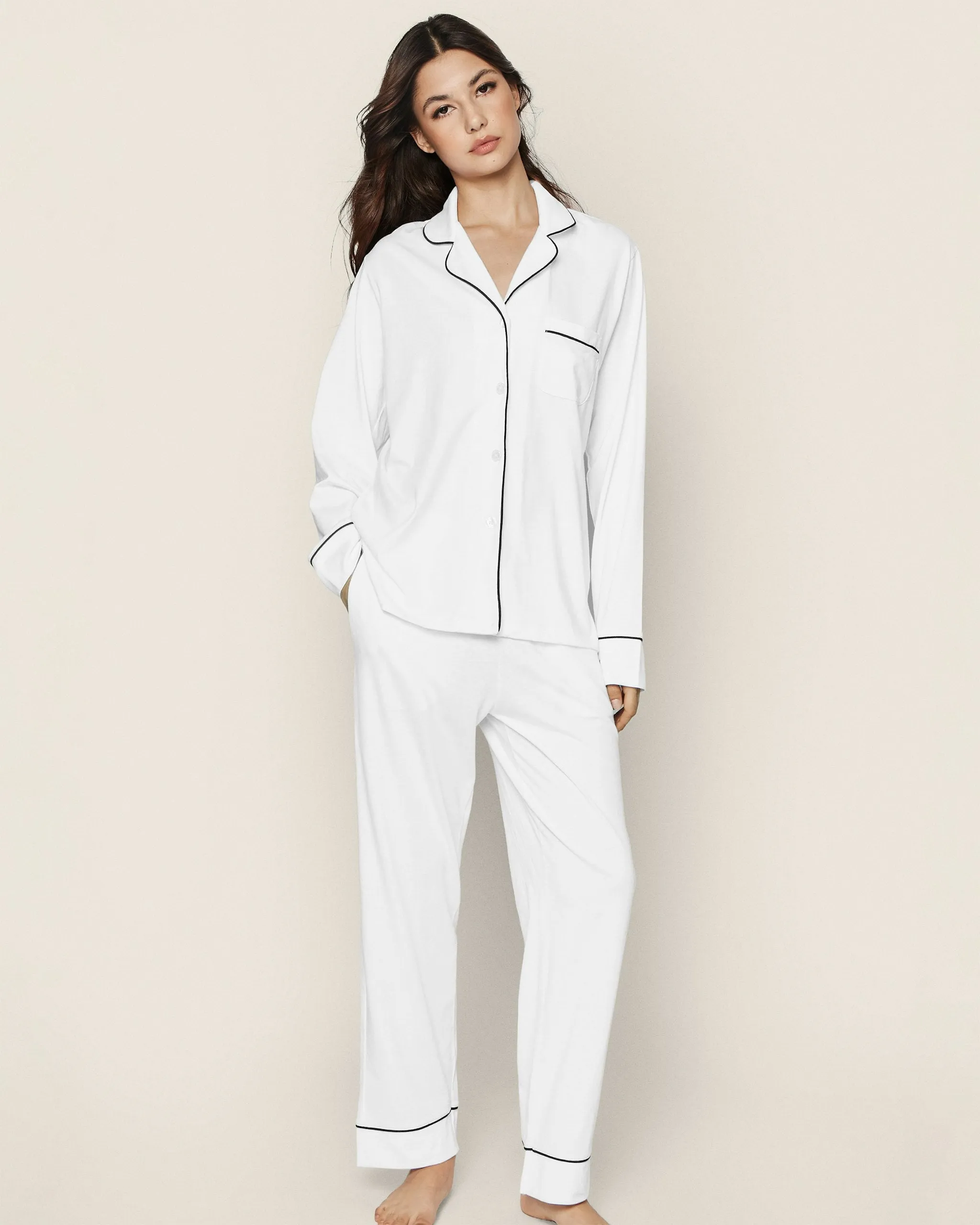 Women's Pima Pajama Set in White with Black Piping sold by Petite Plume product image thumbnail 5