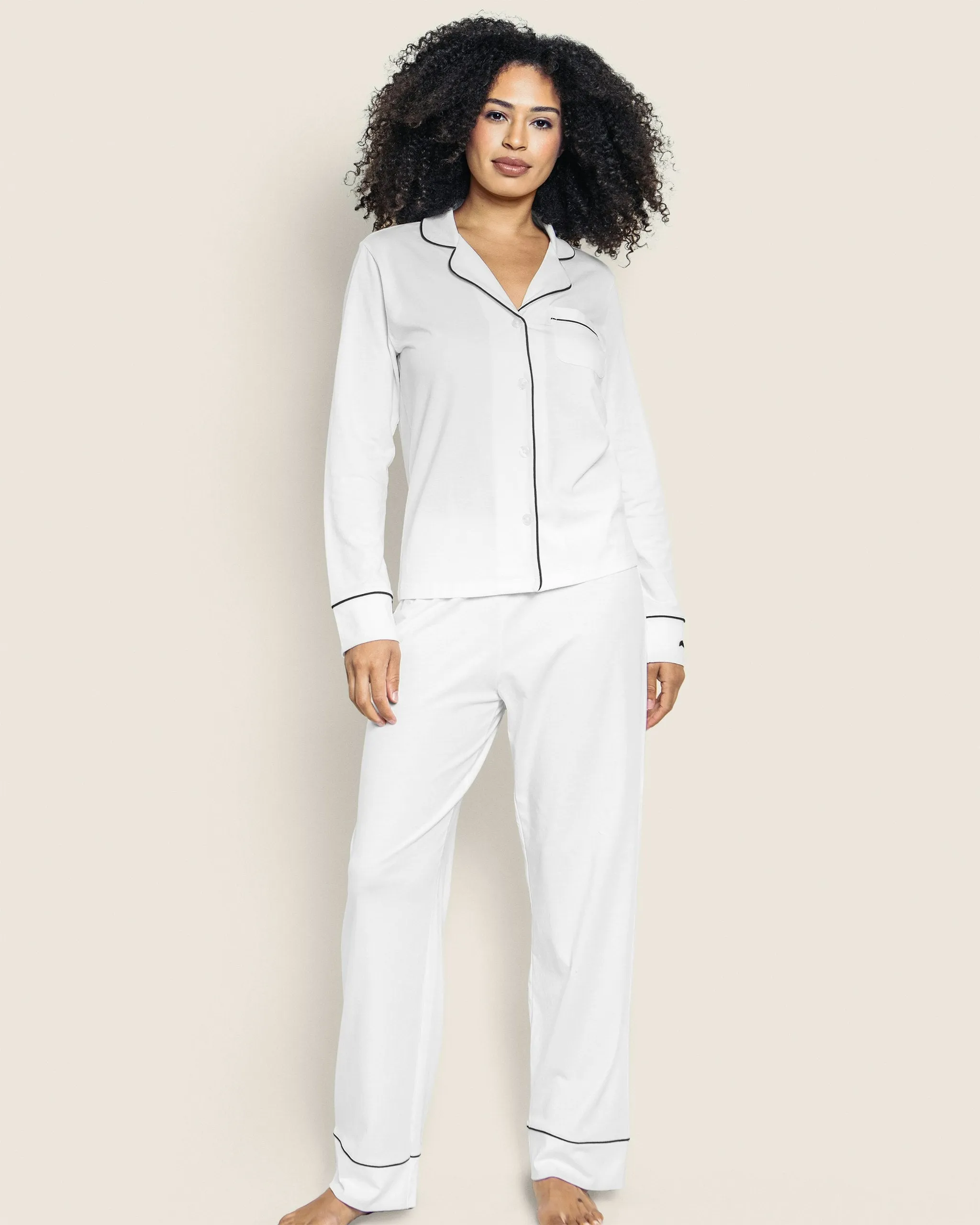 Women's Pima Pajama Set in White with Black Piping sold by Petite Plume product image thumbnail 2