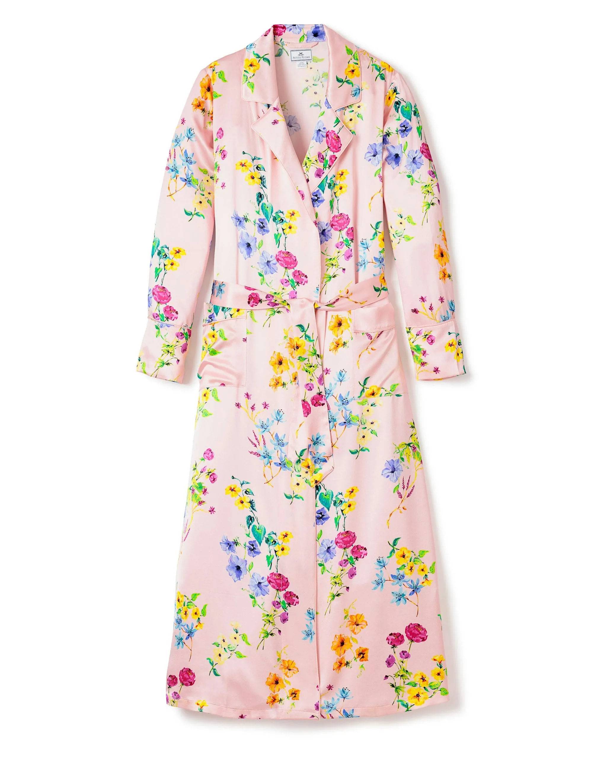 Women's Silk Robe in Blush Brilliant Botanical sold by Petite Plume