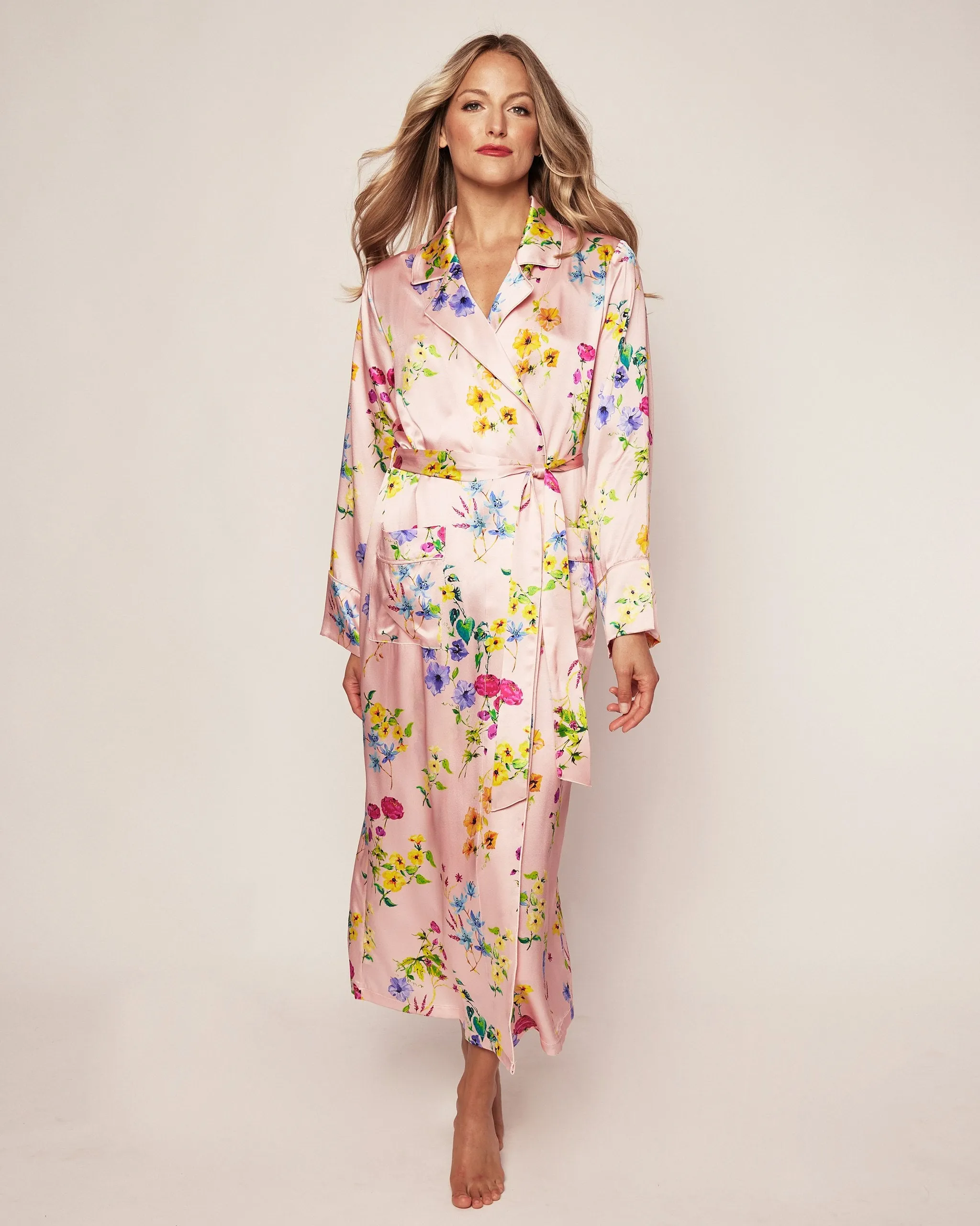 Women's Silk Robe in Blush Brilliant Botanical sold by Petite Plume product image thumbnail 2