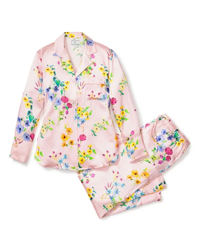 Women's Silk Pajama Set in Brilliant Botanical Blush sold by Petite Plume