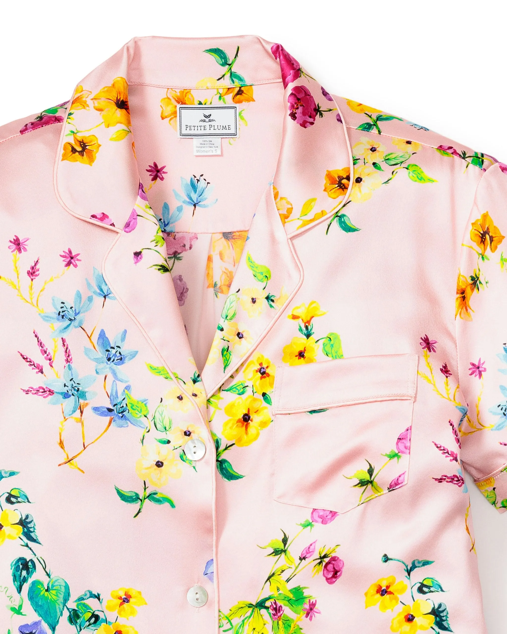 Women's Silk Pajama Set in Brilliant Botanical Azure sold by Petite Plume product image thumbnail 5