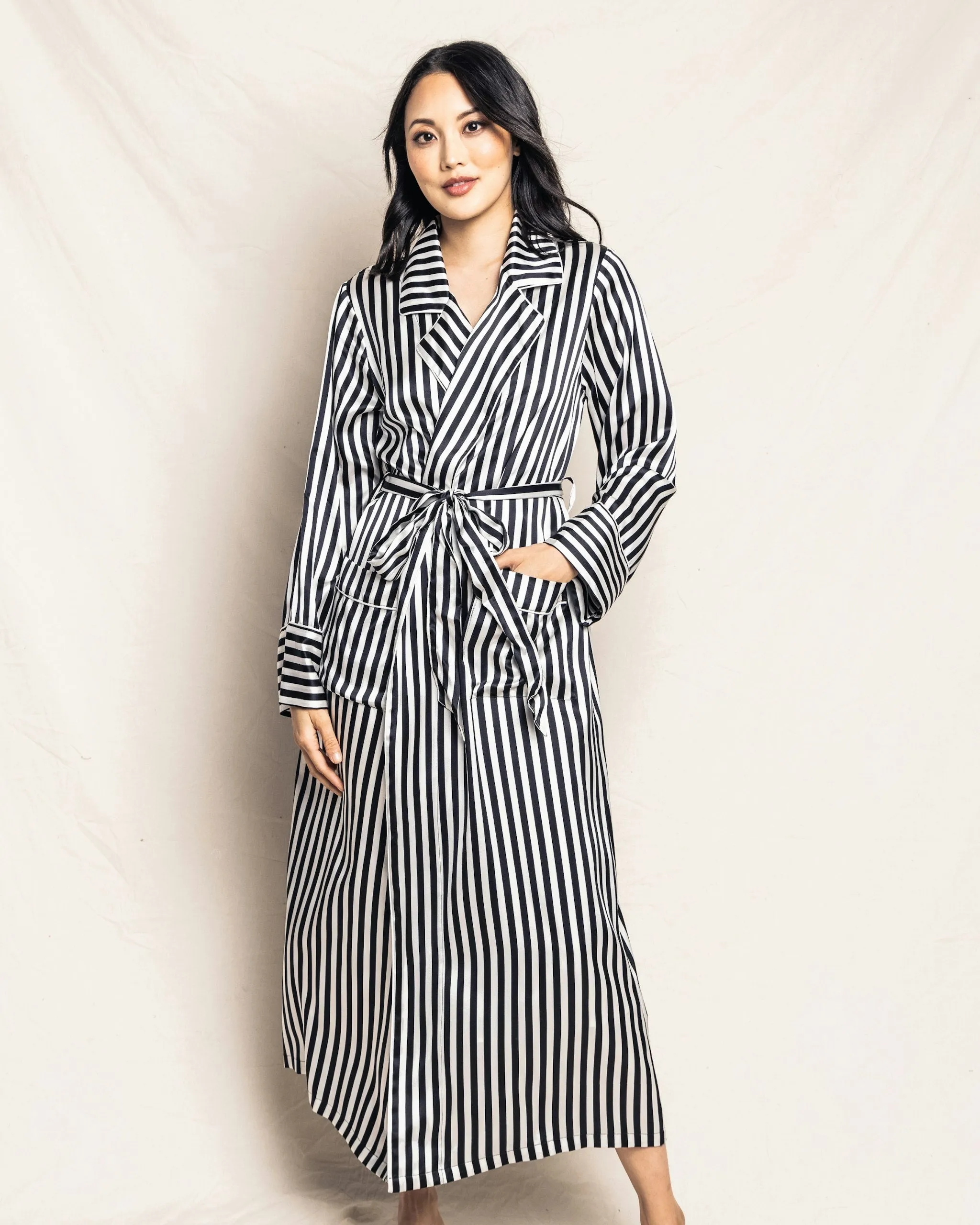 Women's Silk Long Robe in Bengal Stripe sold by Petite Plume product image thumbnail 2