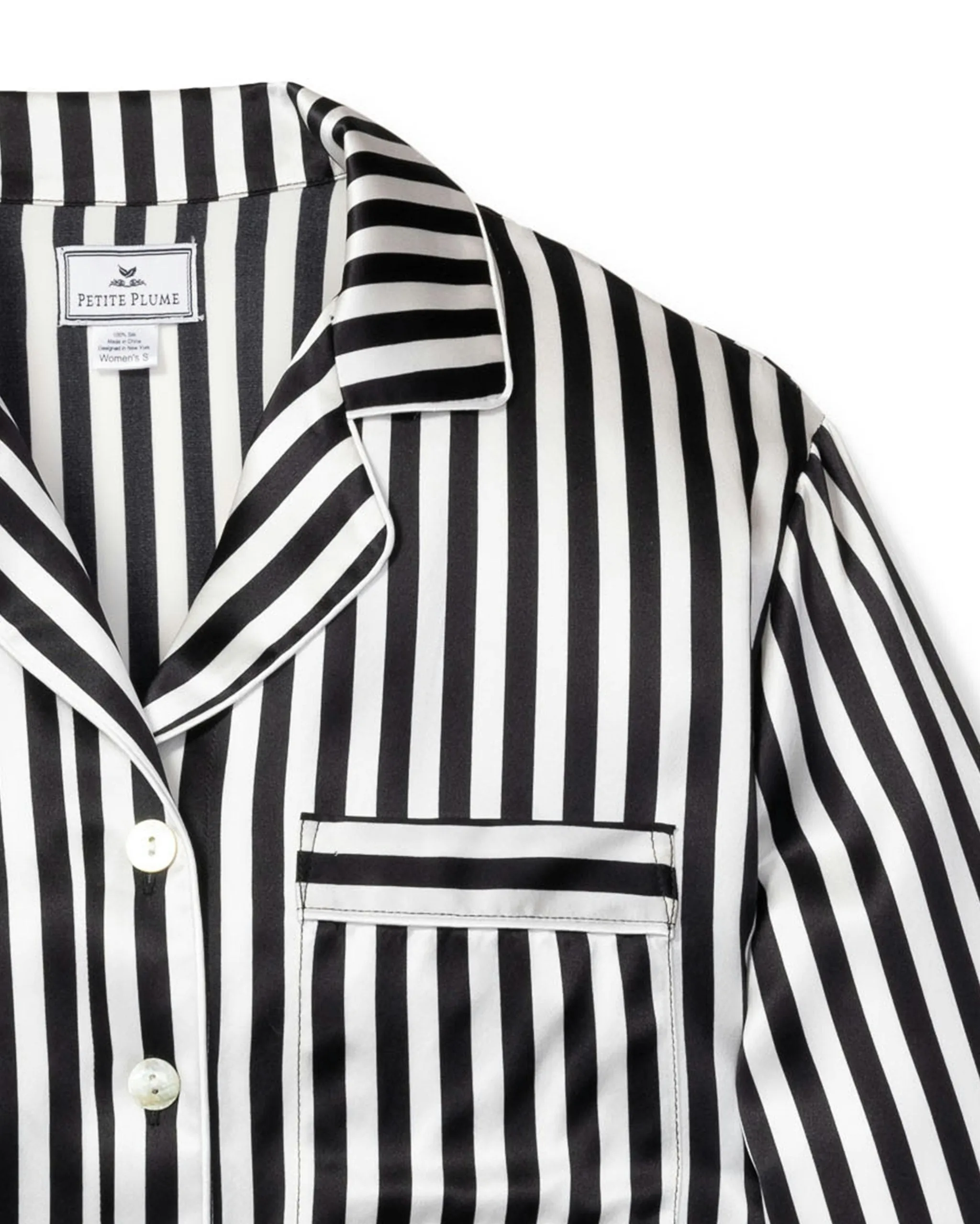 Women's Silk Nightshirt in Black and White Bengal Stripe sold by Petite Plume product image thumbnail 4