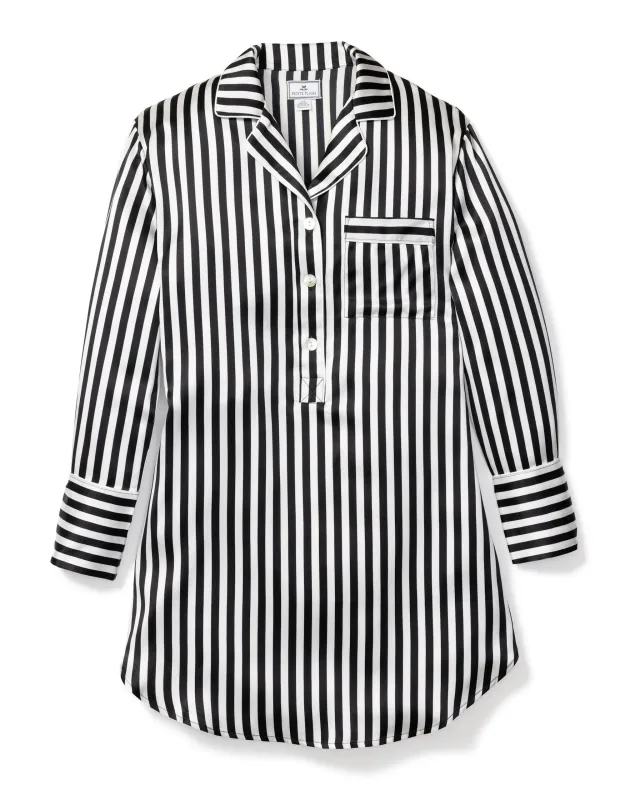 Women's Silk Nightshirt in Black and White Bengal Stripe sold by Petite Plume