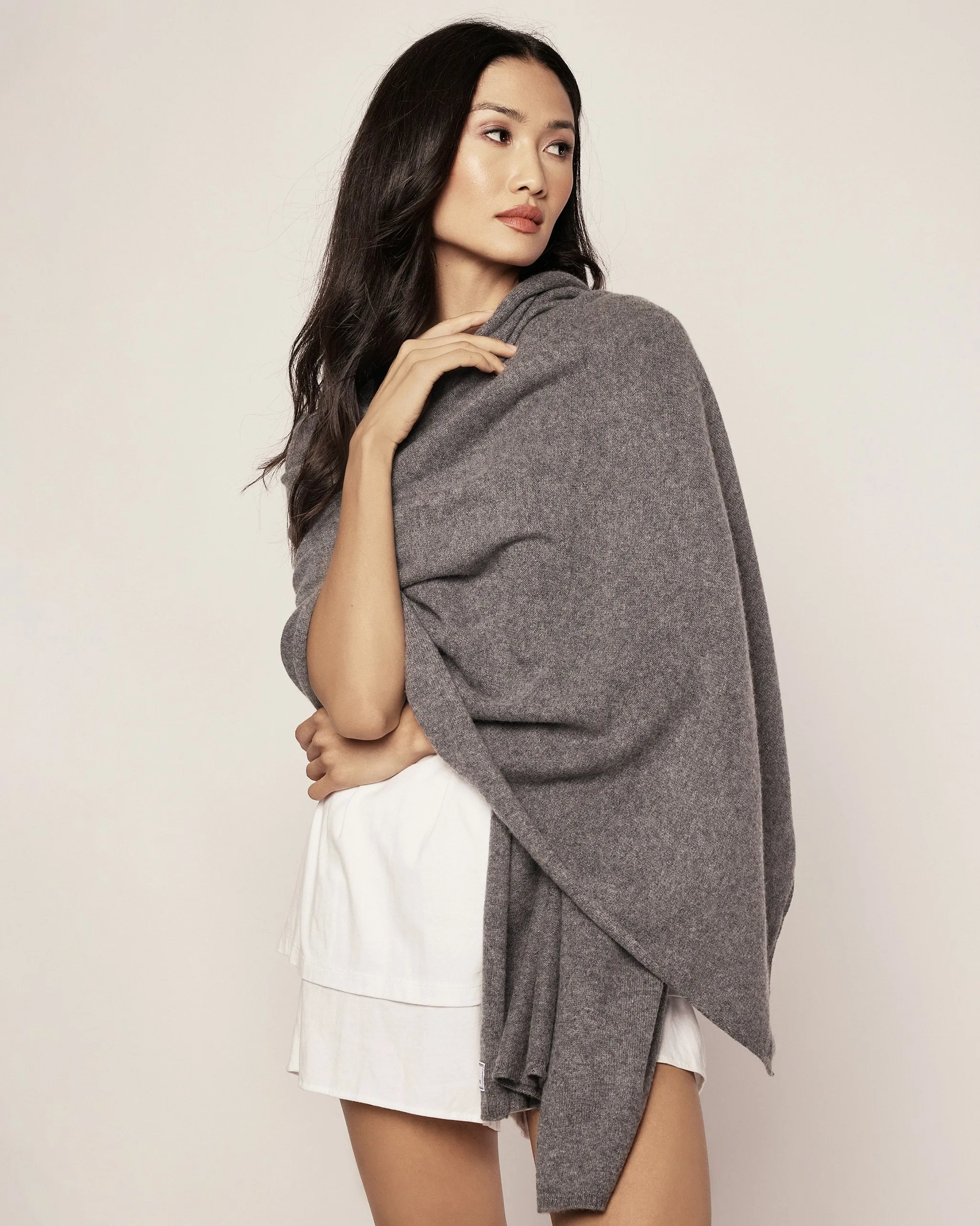 Women's Cashmere Wrap in Dark Heather Grey sold by Petite Plume product image thumbnail 2