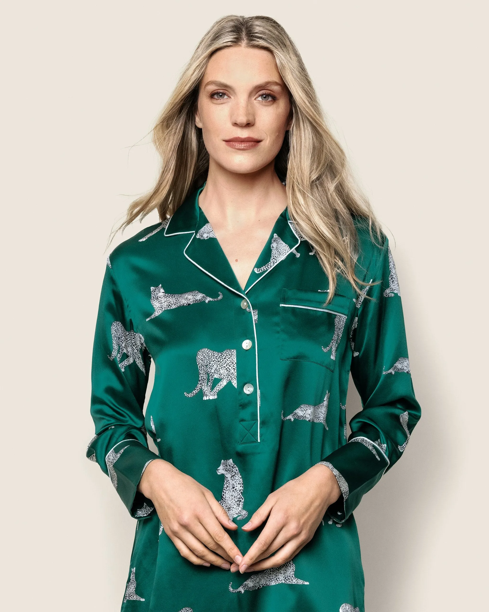 Women's Silk Nightshirt in Panthère De Luxe sold by Petite Plume product image thumbnail 3