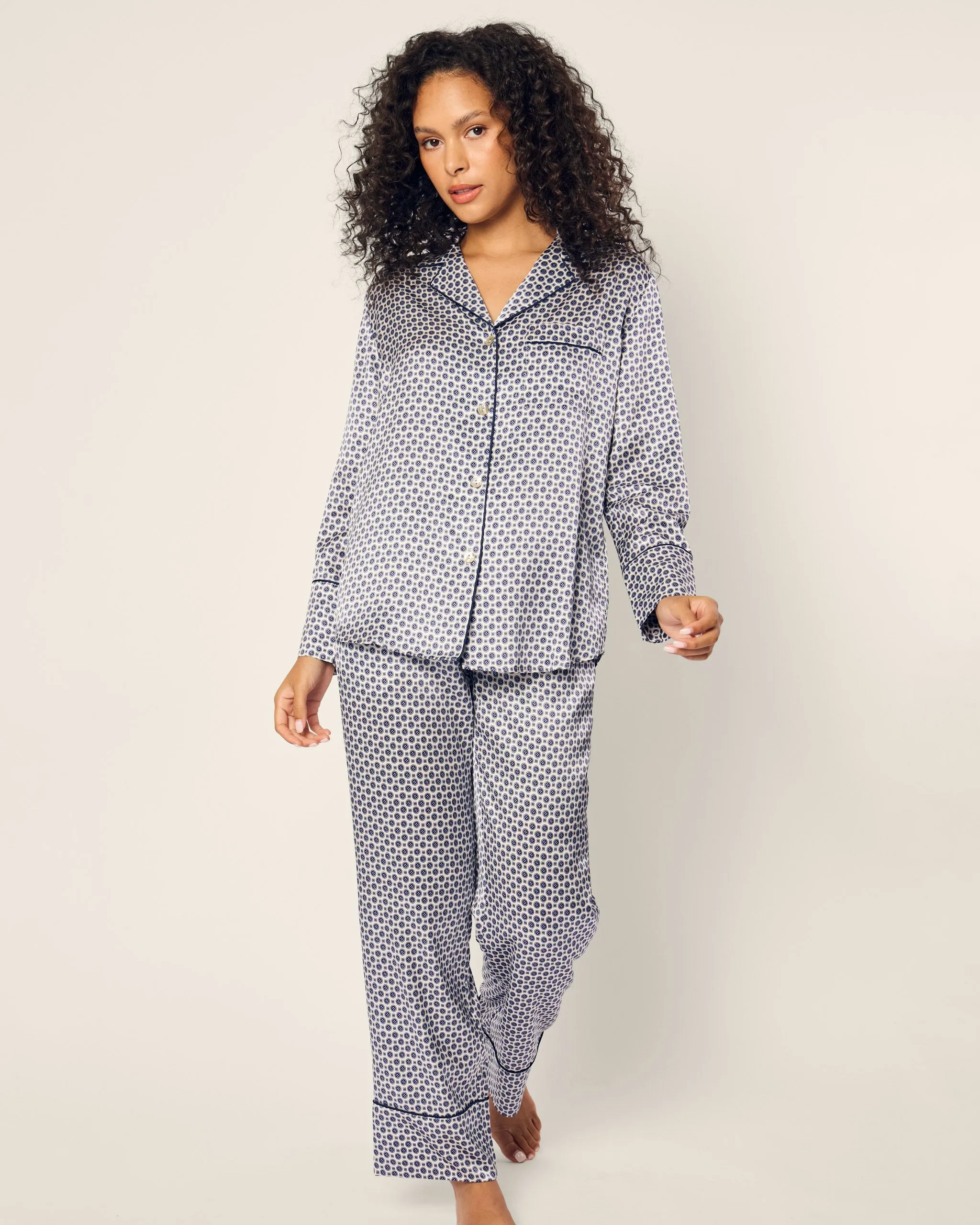 Women's Silk Pajama Set in Navy Foulard sold by Petite Plume product image thumbnail 3