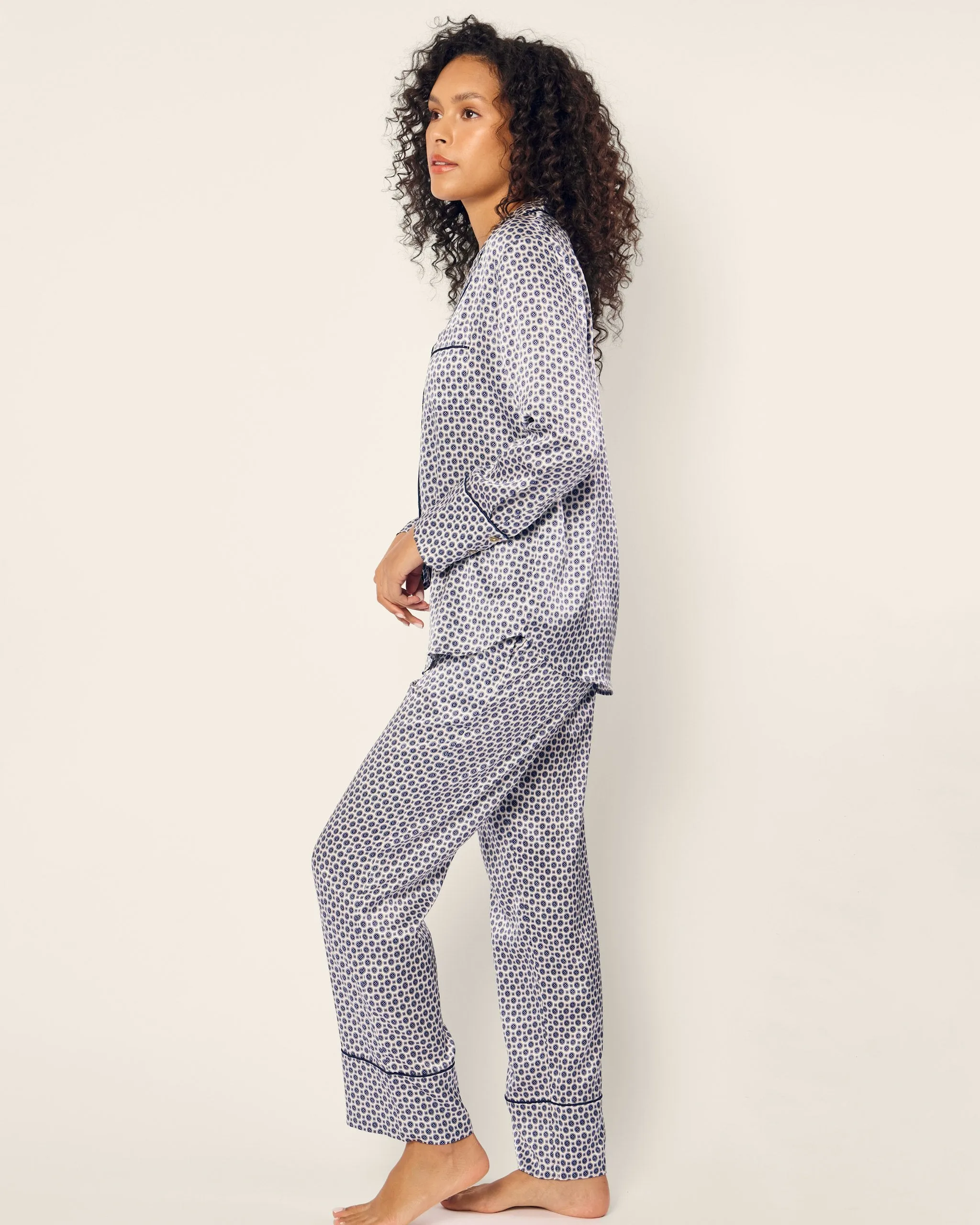 Women's Silk Pajama Set in Navy Foulard sold by Petite Plume product image thumbnail 4
