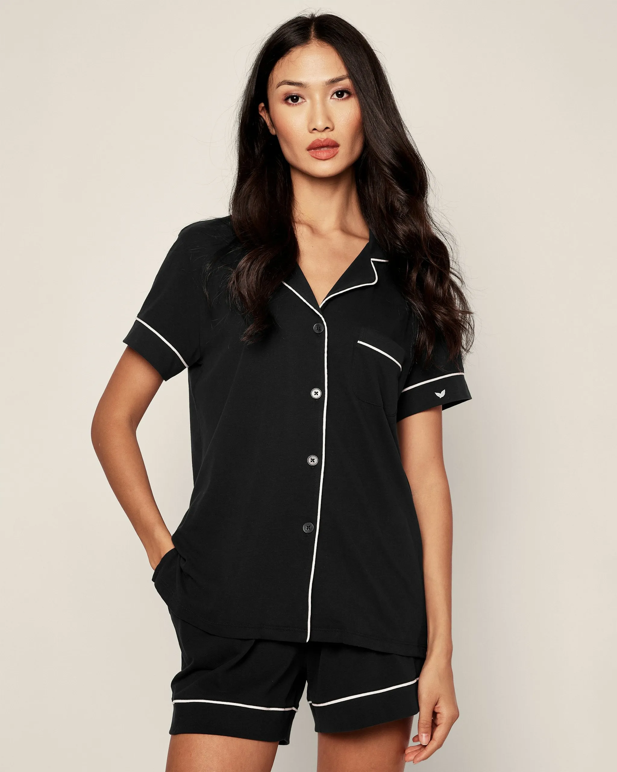Women's Pima Short Sleeve Short Set in Black sold by Petite Plume product image thumbnail 2