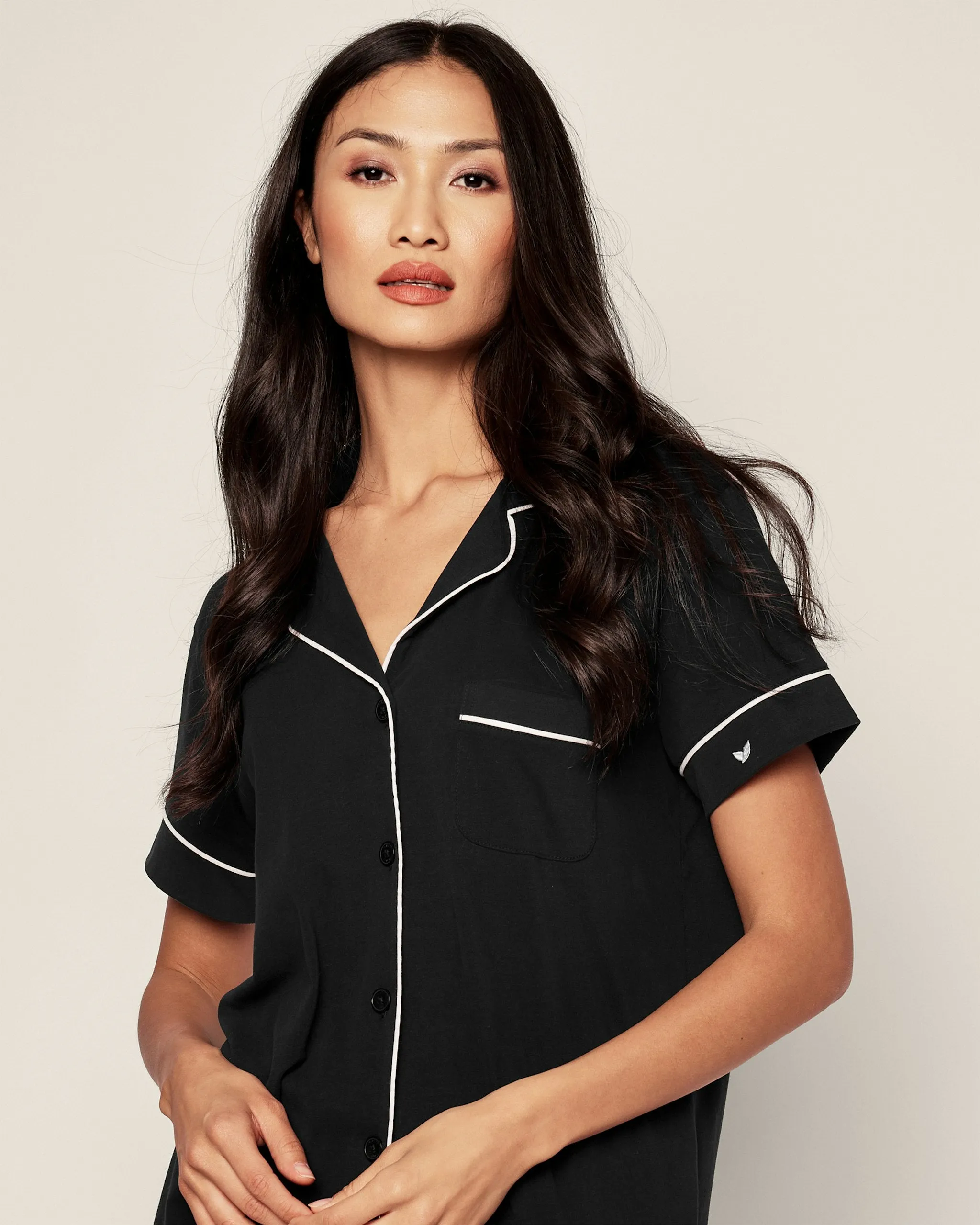 Women's Pima Short Sleeve Short Set in Black sold by Petite Plume product image thumbnail 3