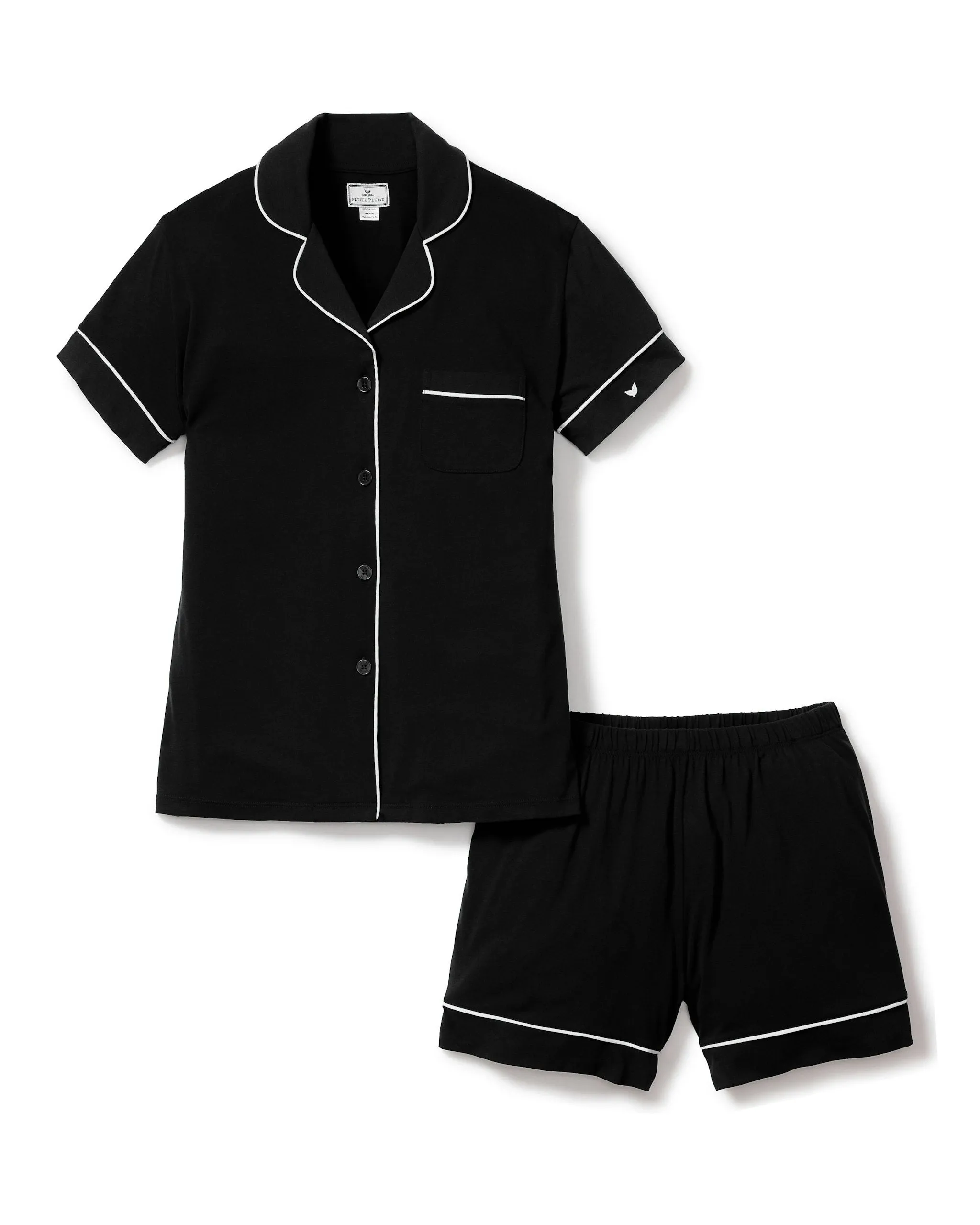 Women's Pima Short Sleeve Short Set in Black sold by Petite Plume