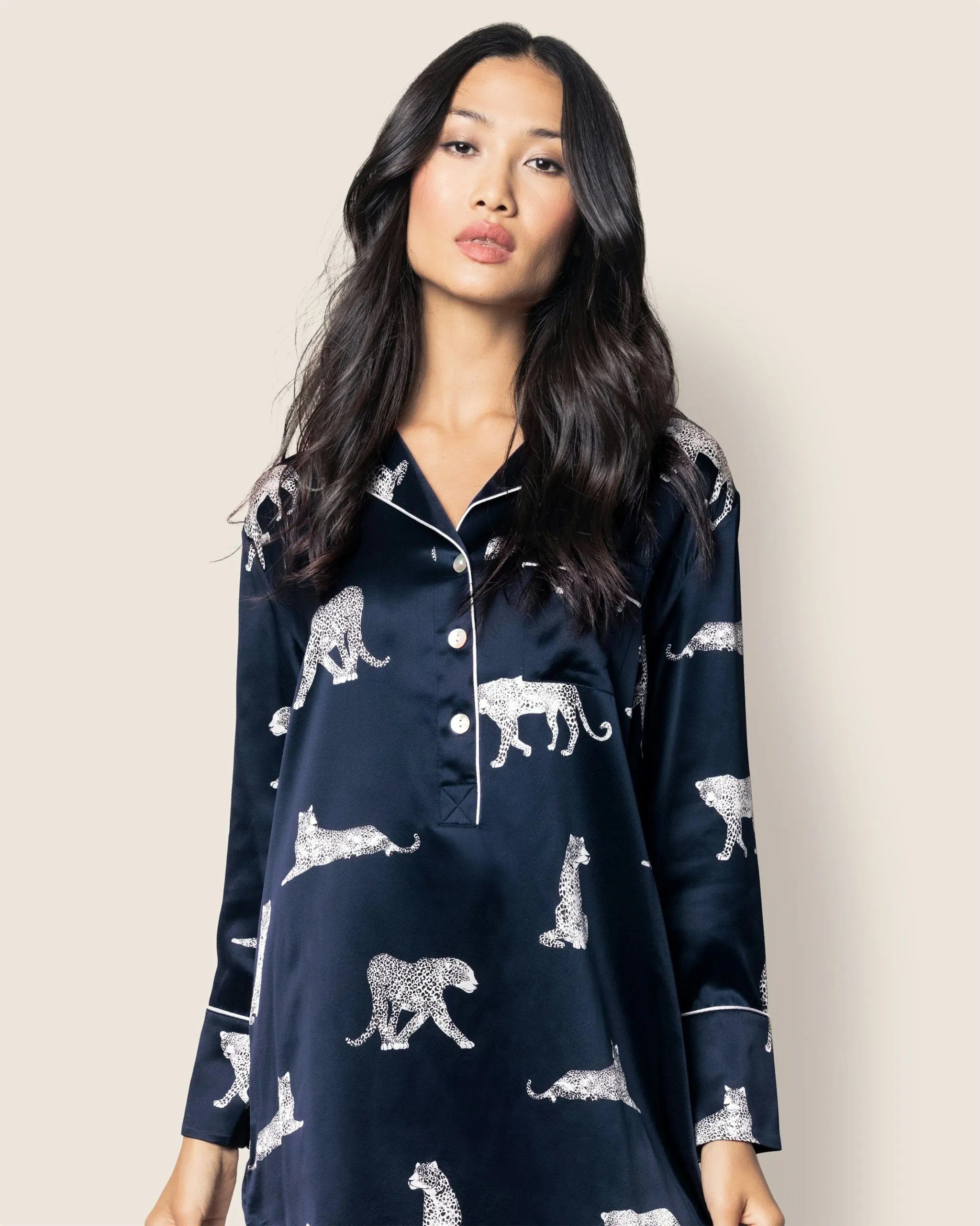 Women's Silk Nightshirt in Panthère de Nuit sold by Petite Plume product image thumbnail 3