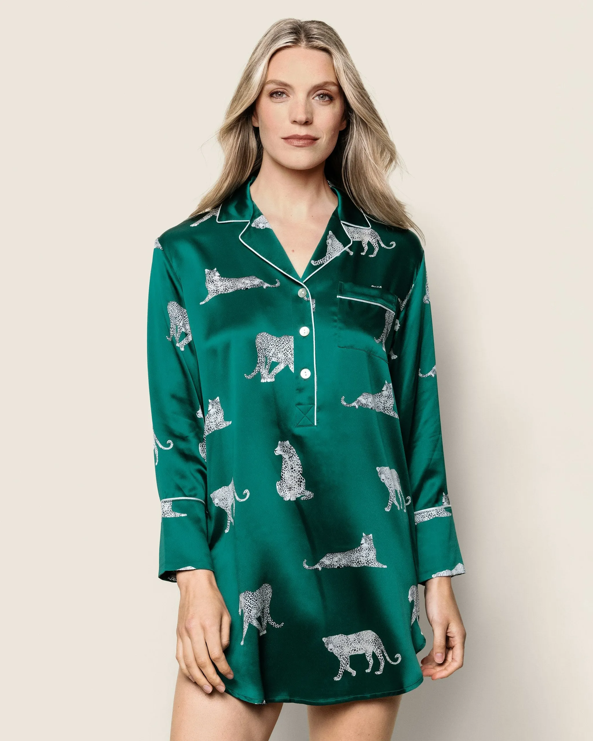 Women's Silk Nightshirt in Panthère de Nuit sold by Petite Plume product image thumbnail 5