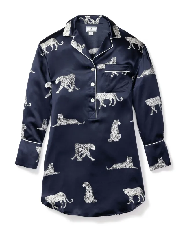 Women's Silk Nightshirt in Panthère de Nuit sold by Petite Plume