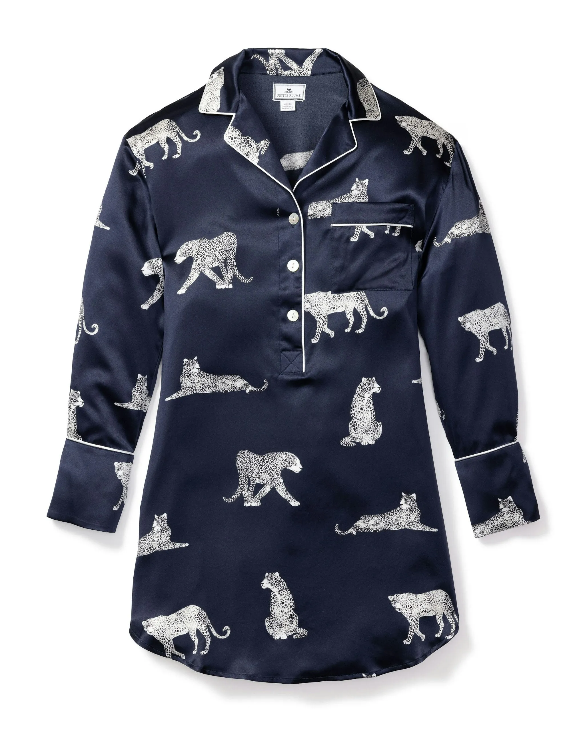 Women's Silk Nightshirt in Panthère de Nuit sold by Petite Plume