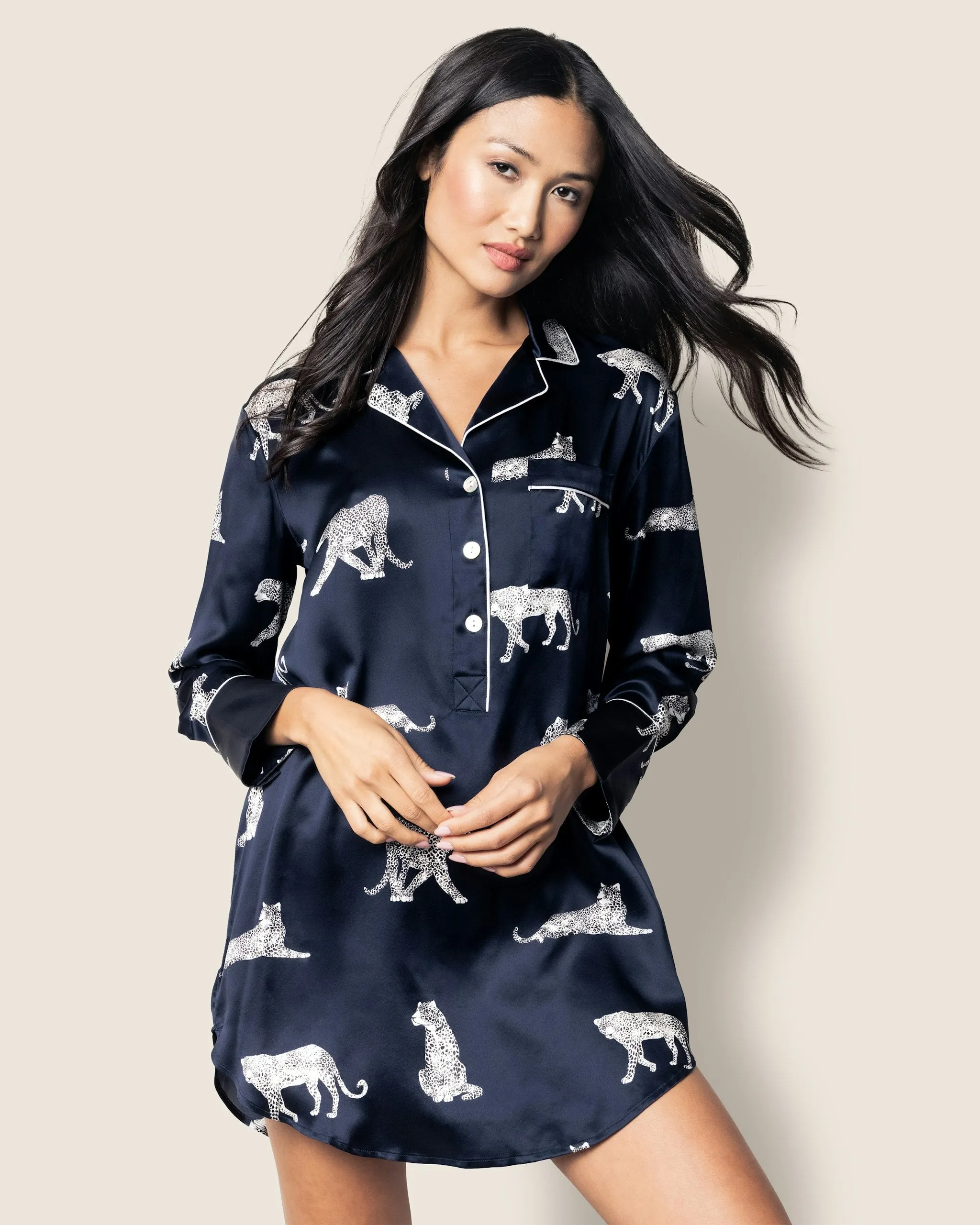 Women's Silk Nightshirt in Panthère de Nuit sold by Petite Plume product image thumbnail 2