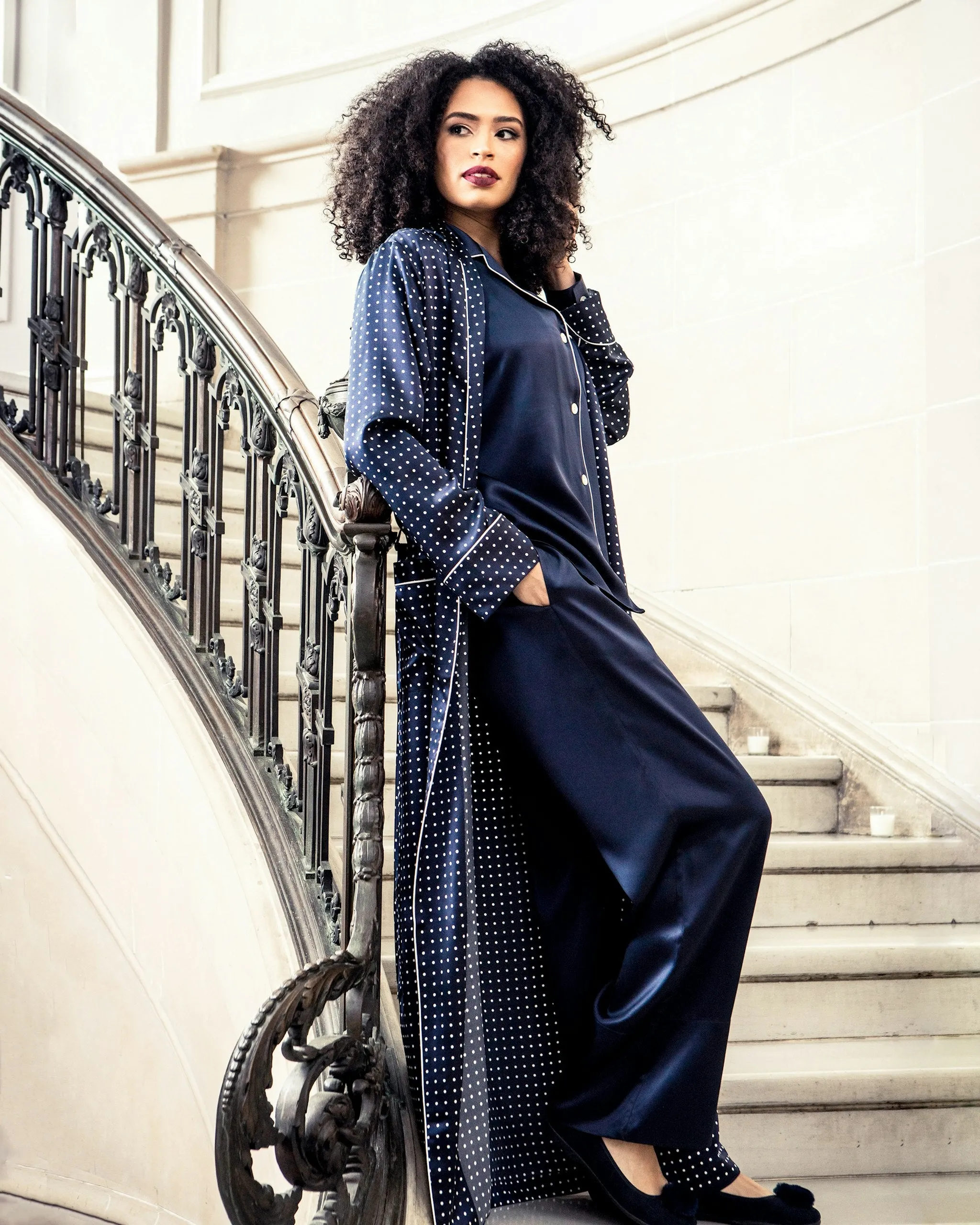 Women's Silk Pajama Set in Navy sold by Petite Plume product image thumbnail 4