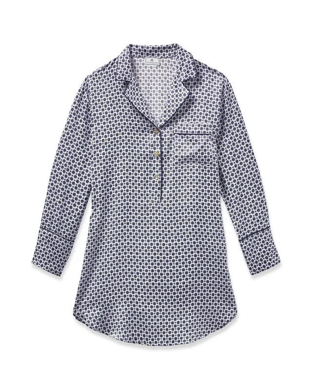 Women's Silk Nightshirt in Navy Foulard sold by Petite Plume